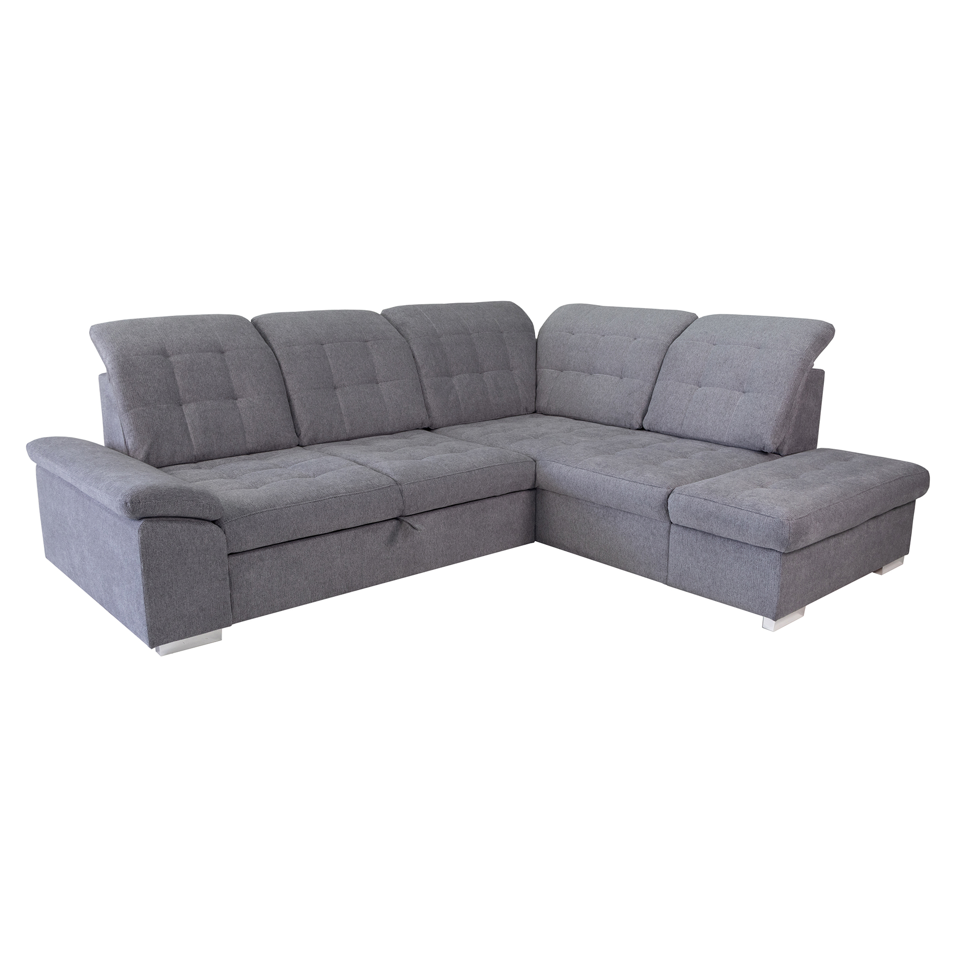 Ecksofa - grey - Liegefunktion und Staukasten - Ottomane rechts