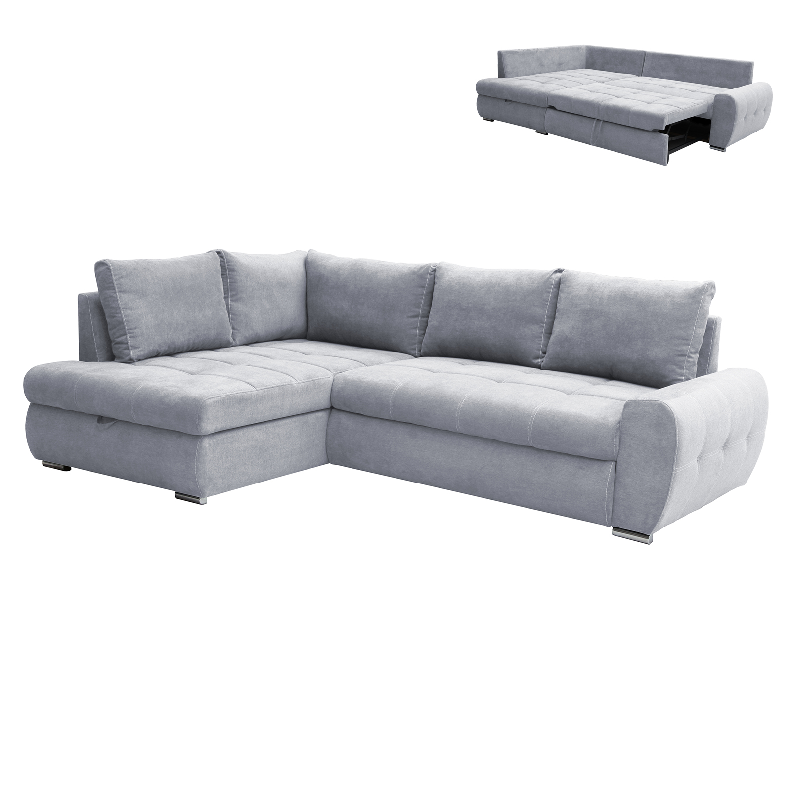 Ecksofa - grey - mit Liegefunktion und Staukasten - Recamiere links
