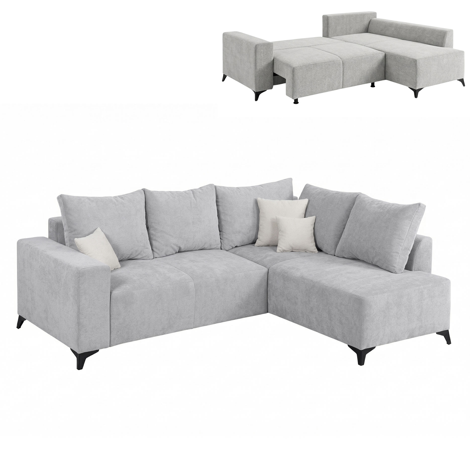 Ecksofa - grey - Webstoff - Liegefunktion und Staukasten