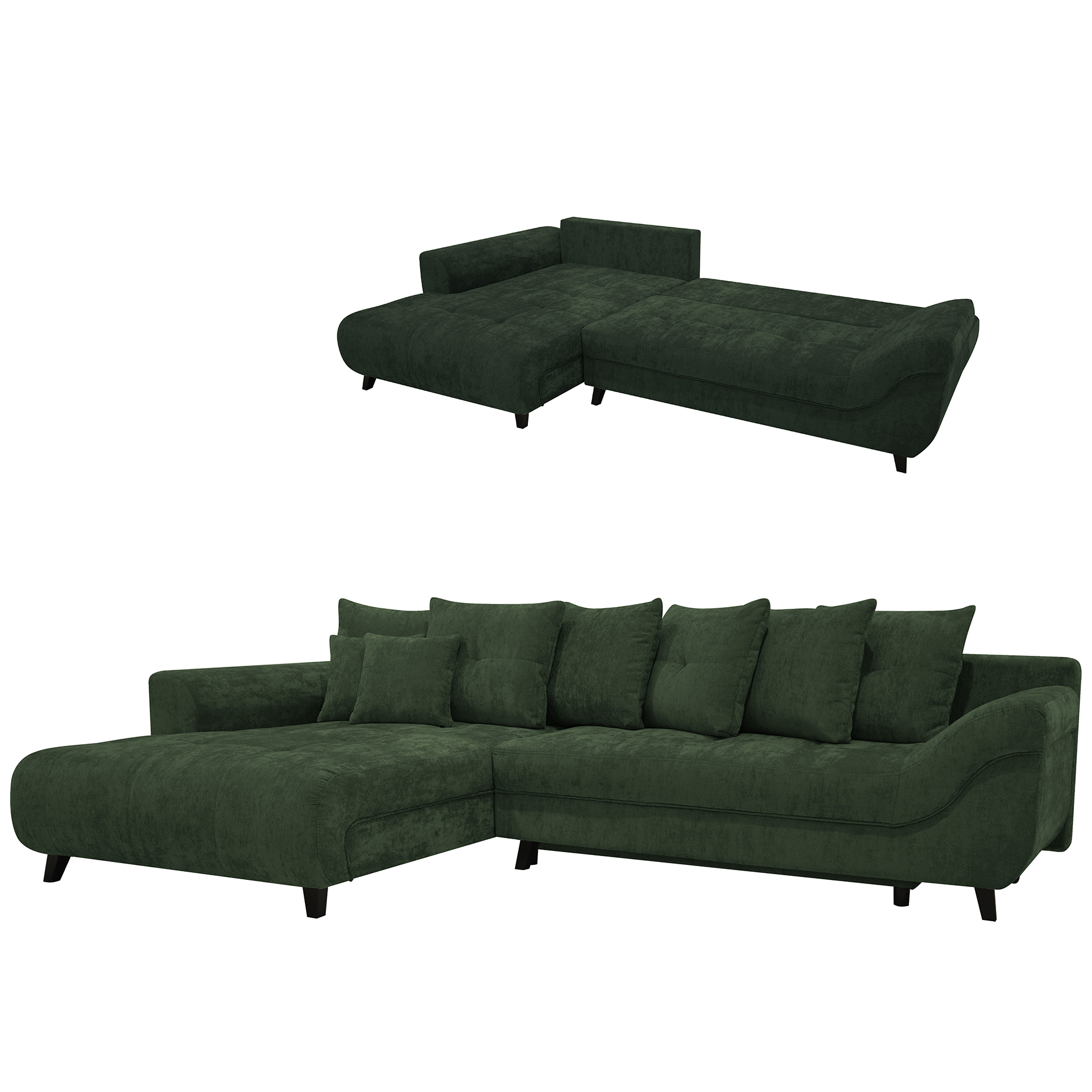 Ecksofa - grün - Chenille - Staukasten - Recamiere links