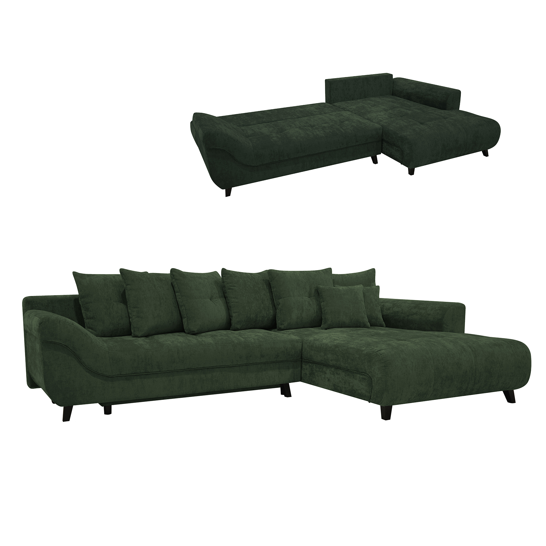 Ecksofa - grün - Chenille - Staukasten - Recamiere rechts
