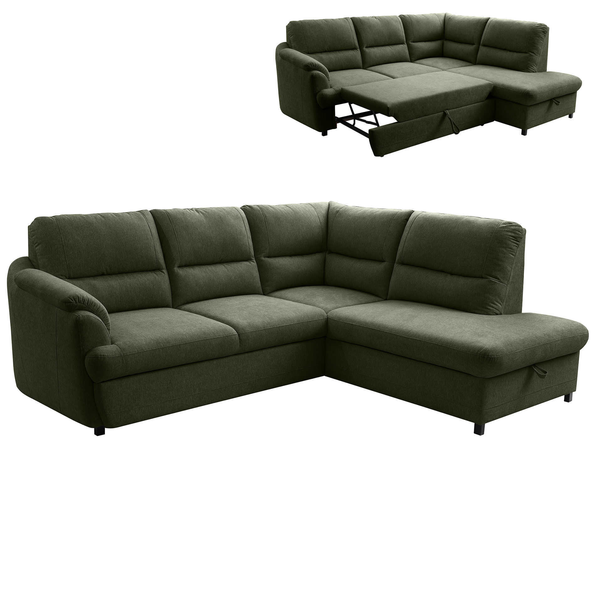Ecksofa - grün - Liegefunktion - Staukasten - Ottomane rechts