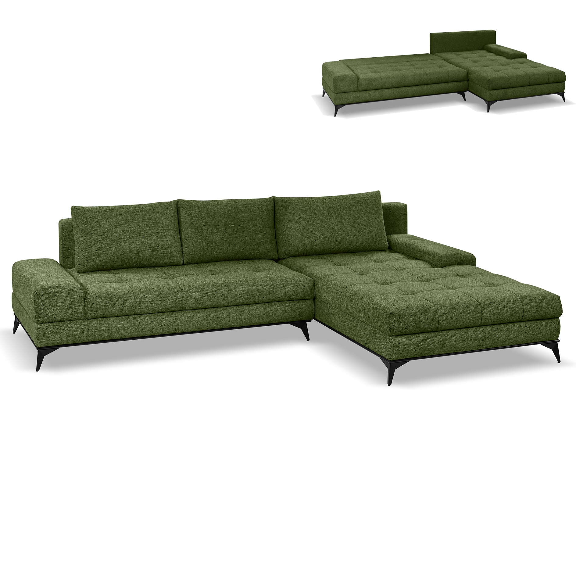 Ecksofa - grün - Liegefunktion und Staukasten - Longchair rechts