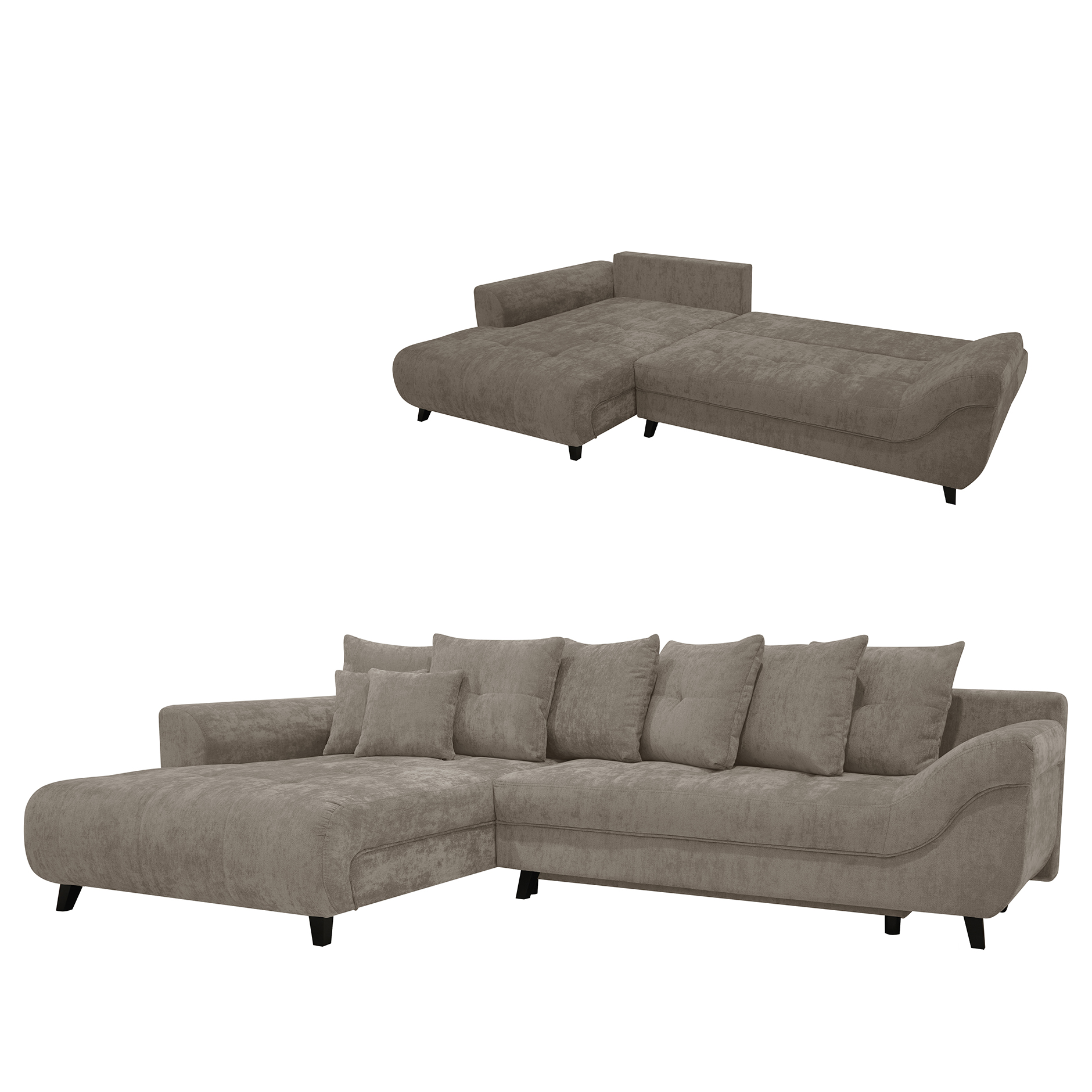 Ecksofa - hellbraun - Chenille - Staukasten - Recamiere links