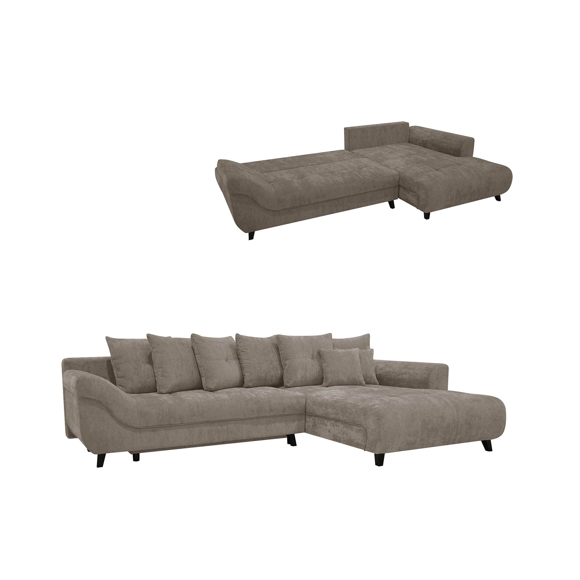 Ecksofa - hellbraun - Chenille - Staukasten - Recamiere rechts