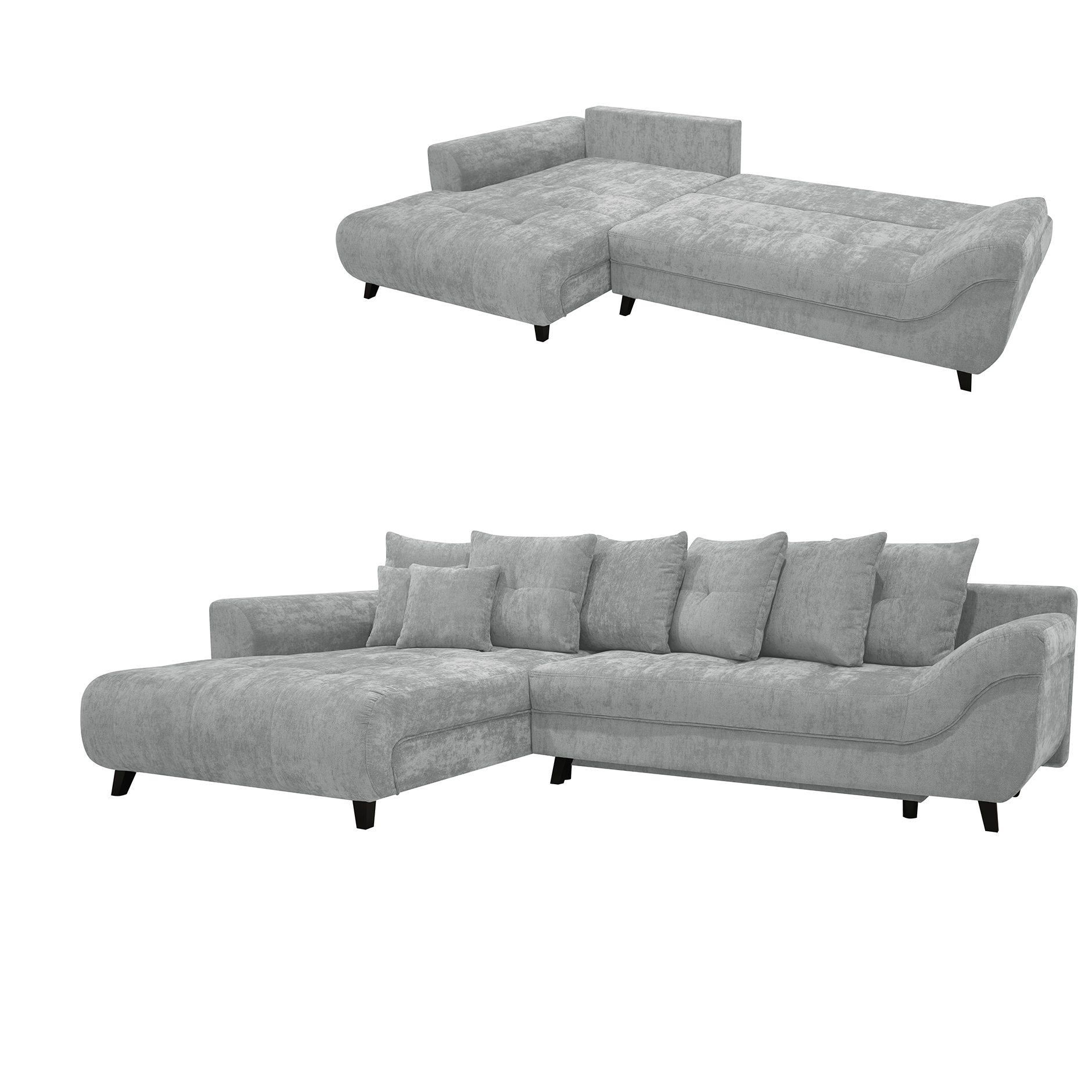 Ecksofa - hellgrau - Chenille - Staukasten - Recamiere links