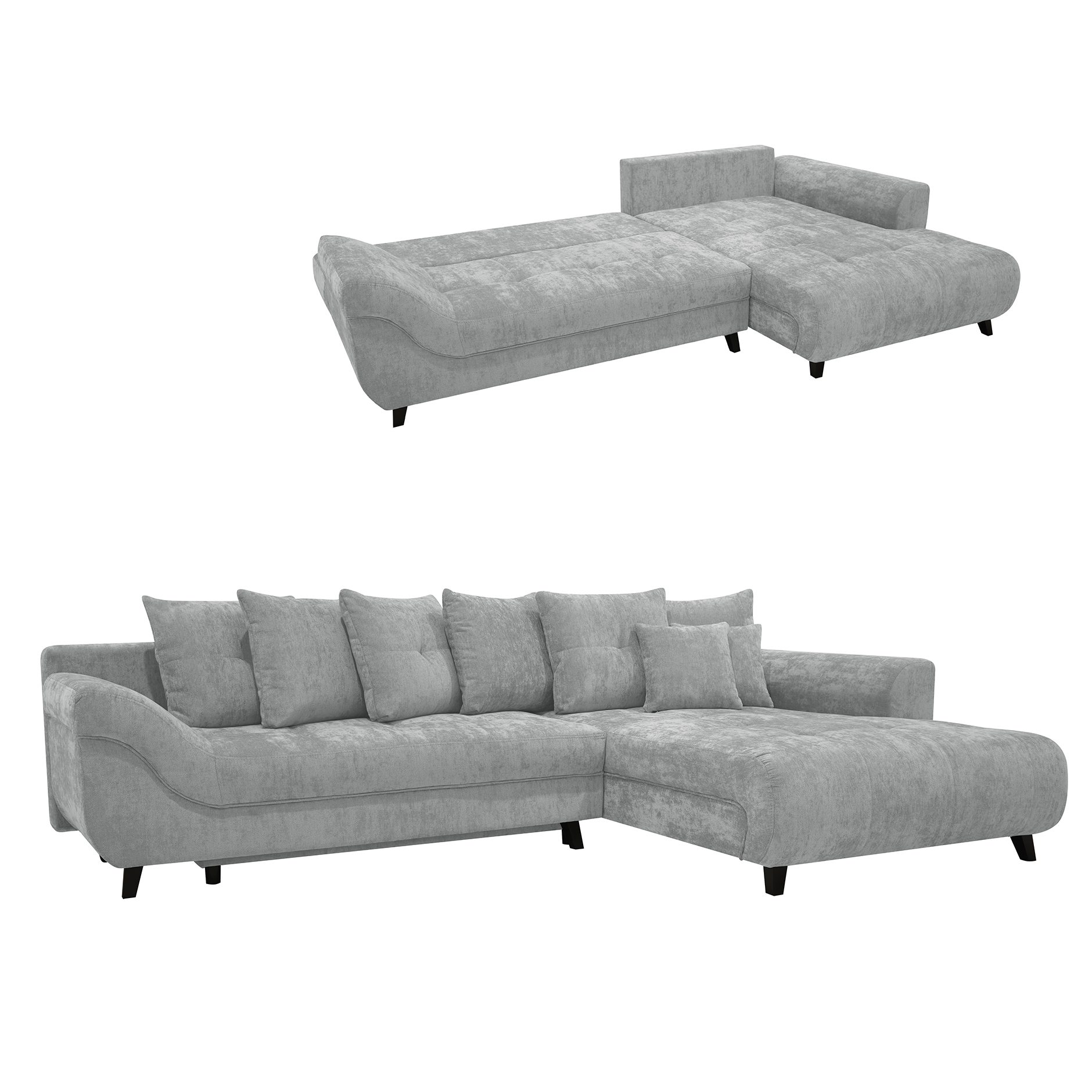 Ecksofa - hellgrau - Chenille - Staukasten - Recamiere rechts