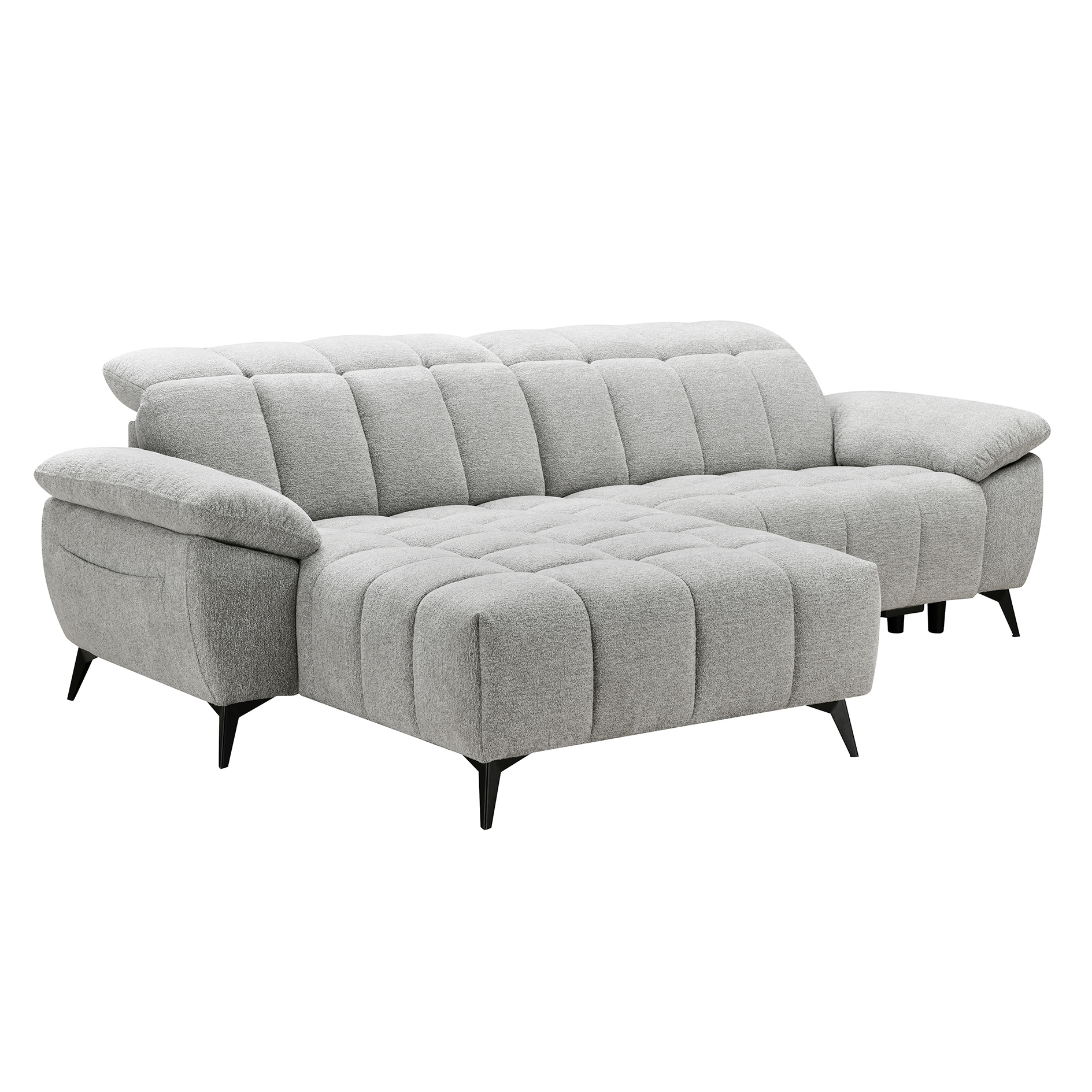 Ecksofa - hellgrau - elektrische Relaxfunktion - Recamiere links