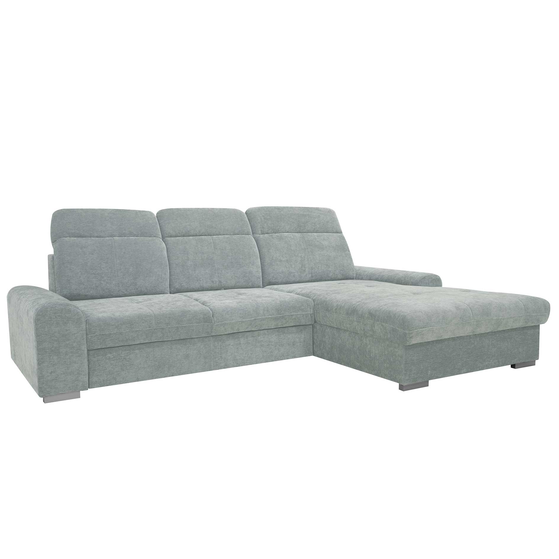 Ecksofa - hellgrau - Liegefunktion - Staukasten - Ottomane rechts