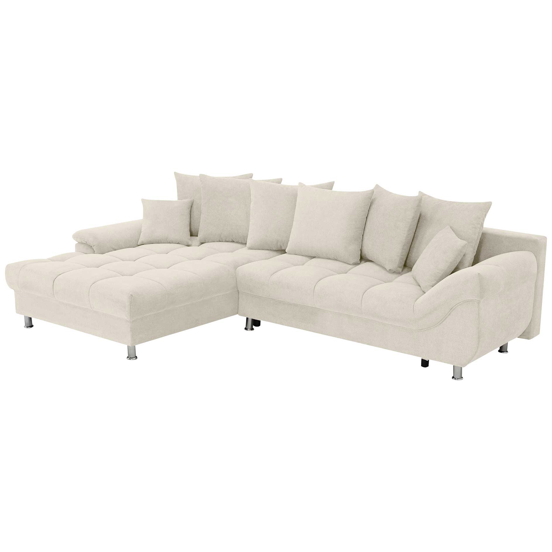 Ecksofa - ivory - Liegefunktion - Staukasten - mit Kissen - Ottomane links