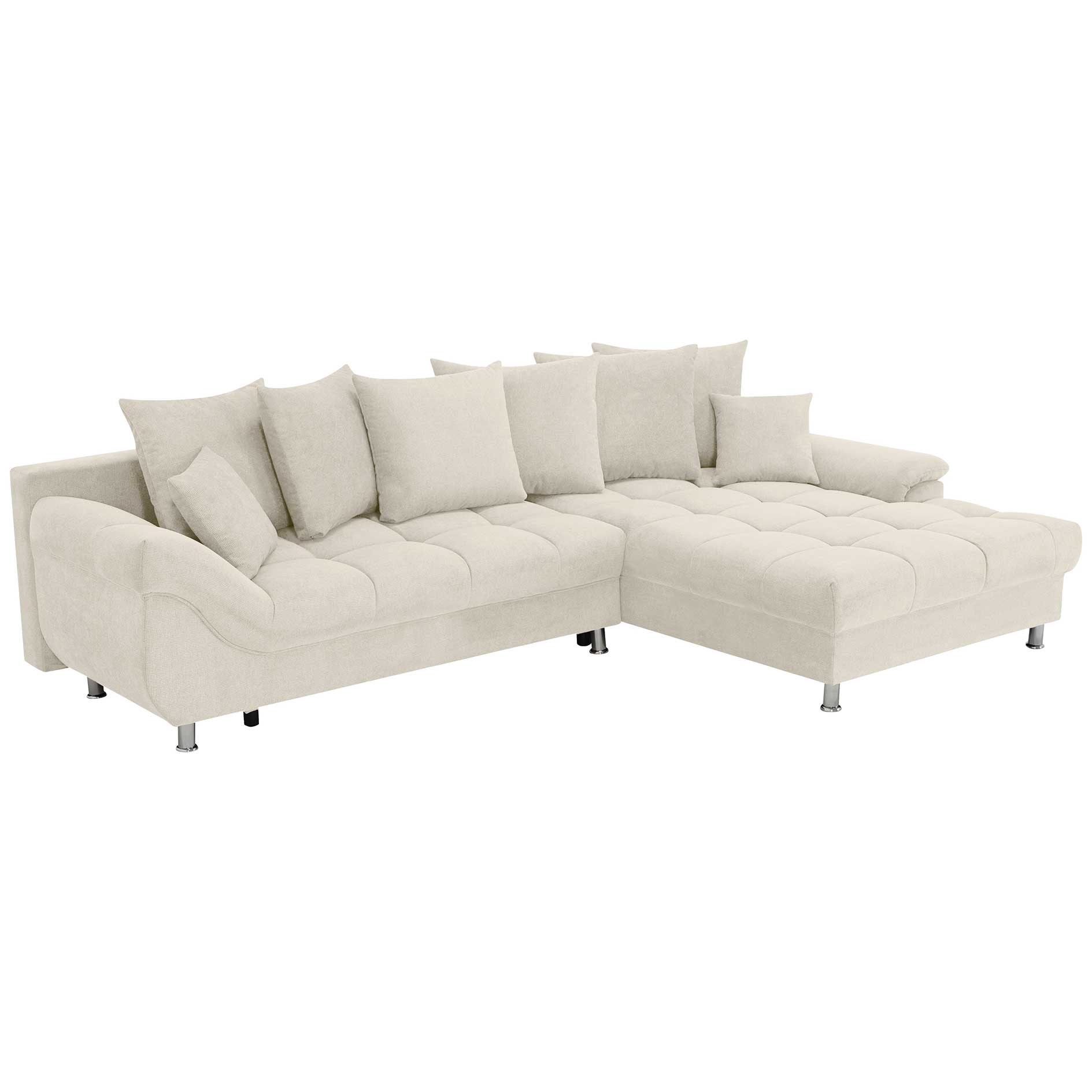 Ecksofa - ivory - Liegefunktion - Staukasten - mit Kissen - Ottomane rechts
