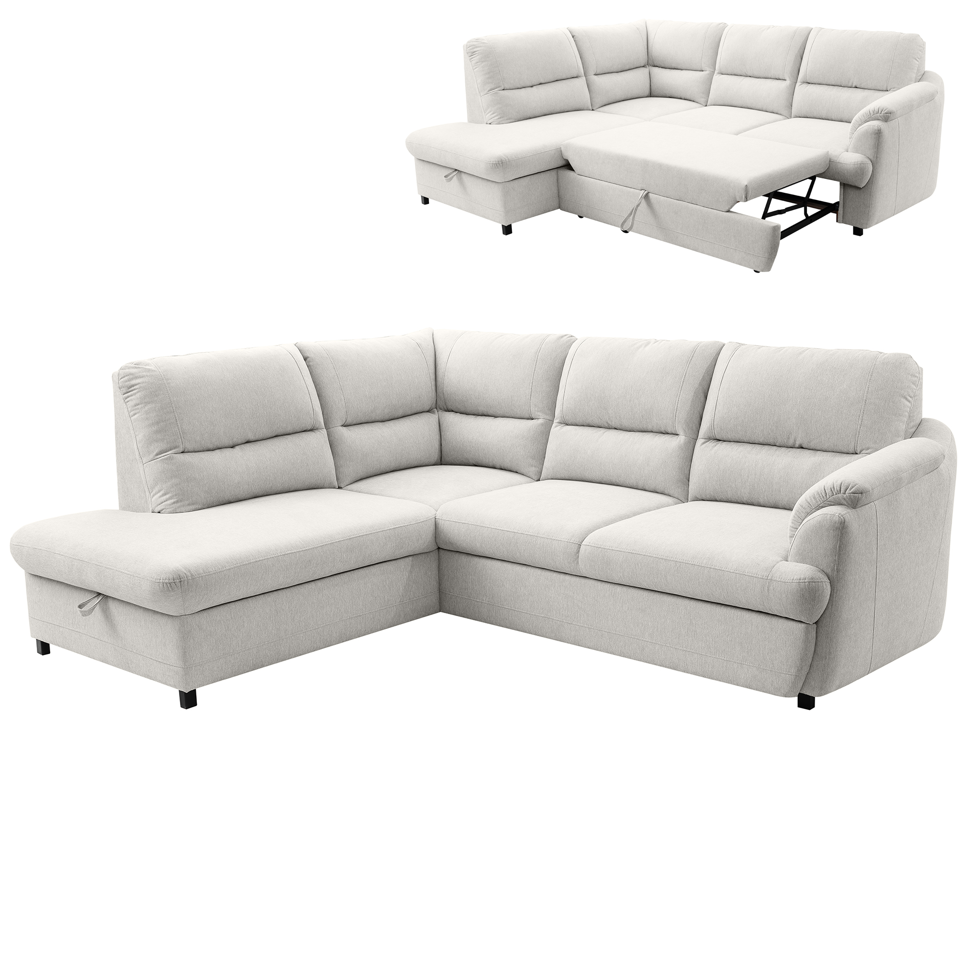 Ecksofa - ivory - Liegefunktion - Staukasten - Ottomane links