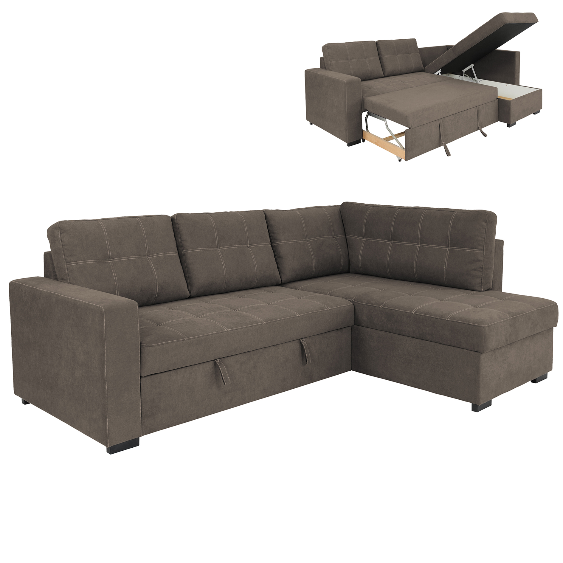 Ecksofa - khaki - Liegefunktion - Staukasten - Webstoff