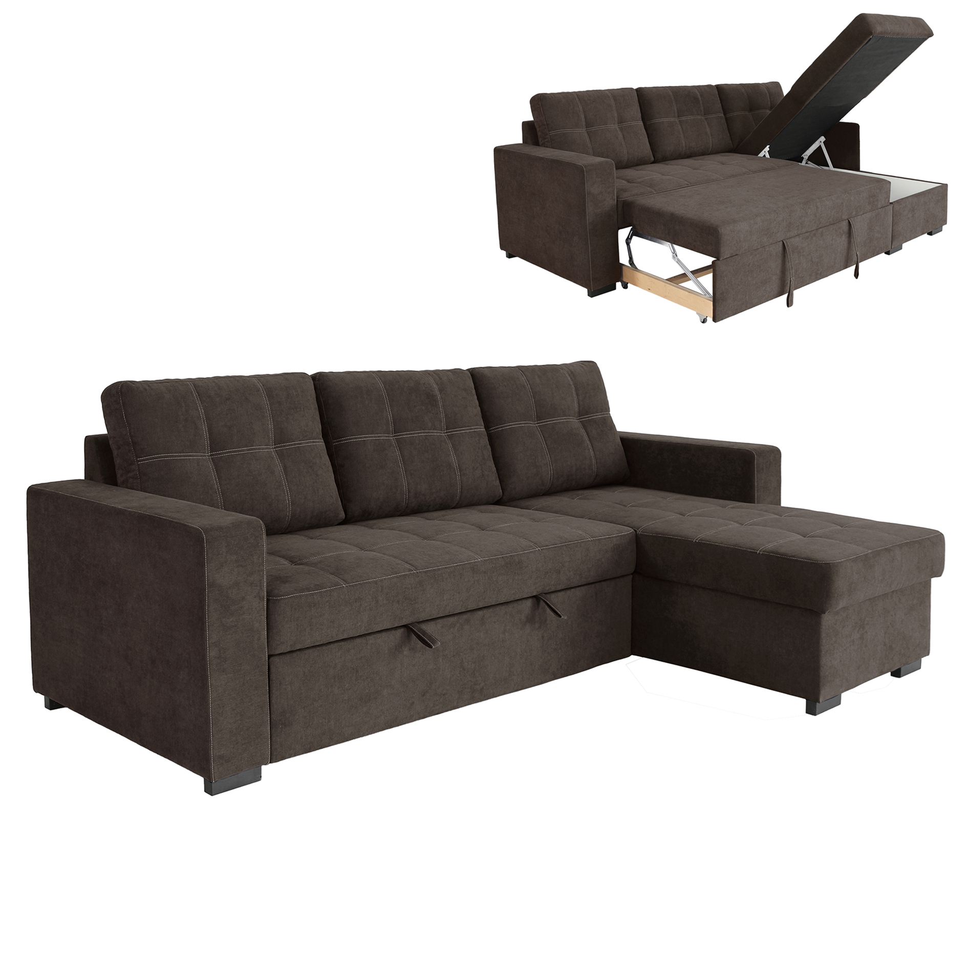 Ecksofa - khaki - Liegefunktion und Staukasten