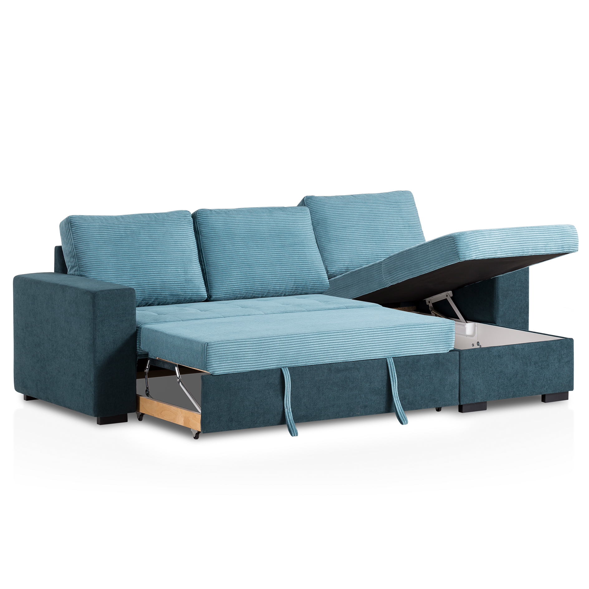 Ecksofa - lagoon-teal - Cord - mit Liegefunktion und Staukasten