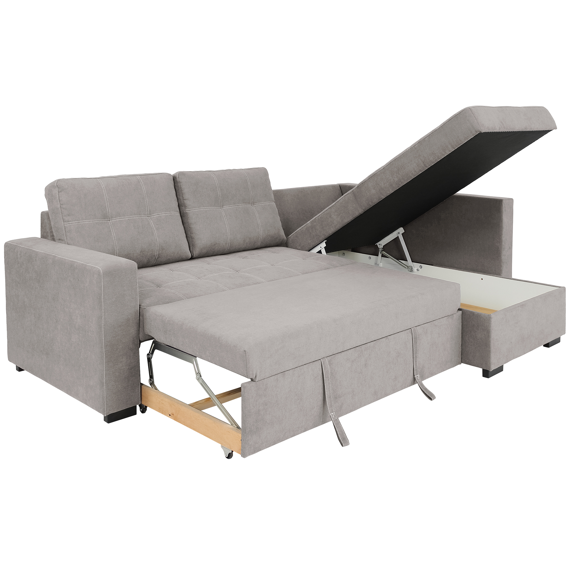 Ecksofa - light grey - Liegefunktion - Staukasten - Webstoff
