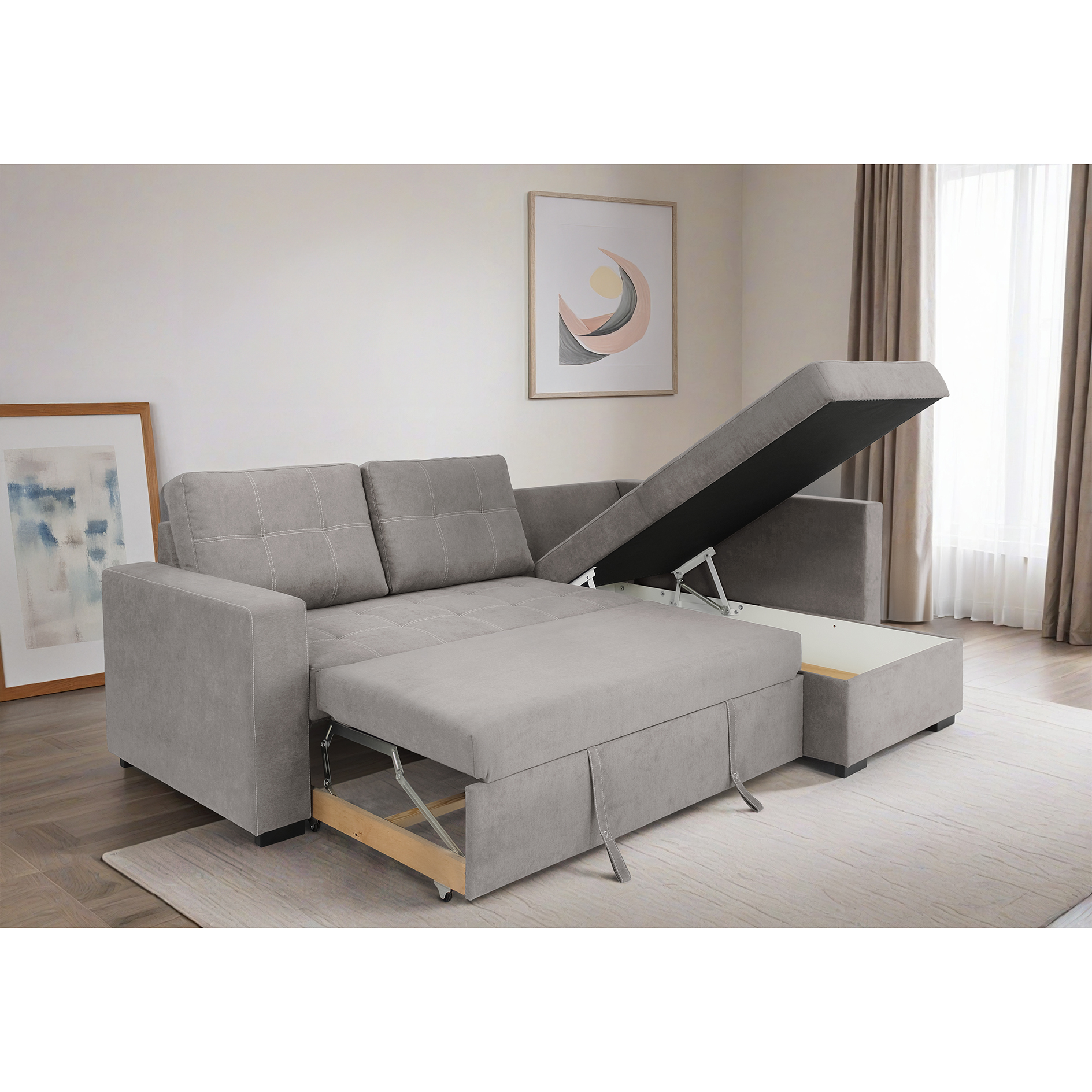Ecksofa - light grey - Liegefunktion - Staukasten - Webstoff