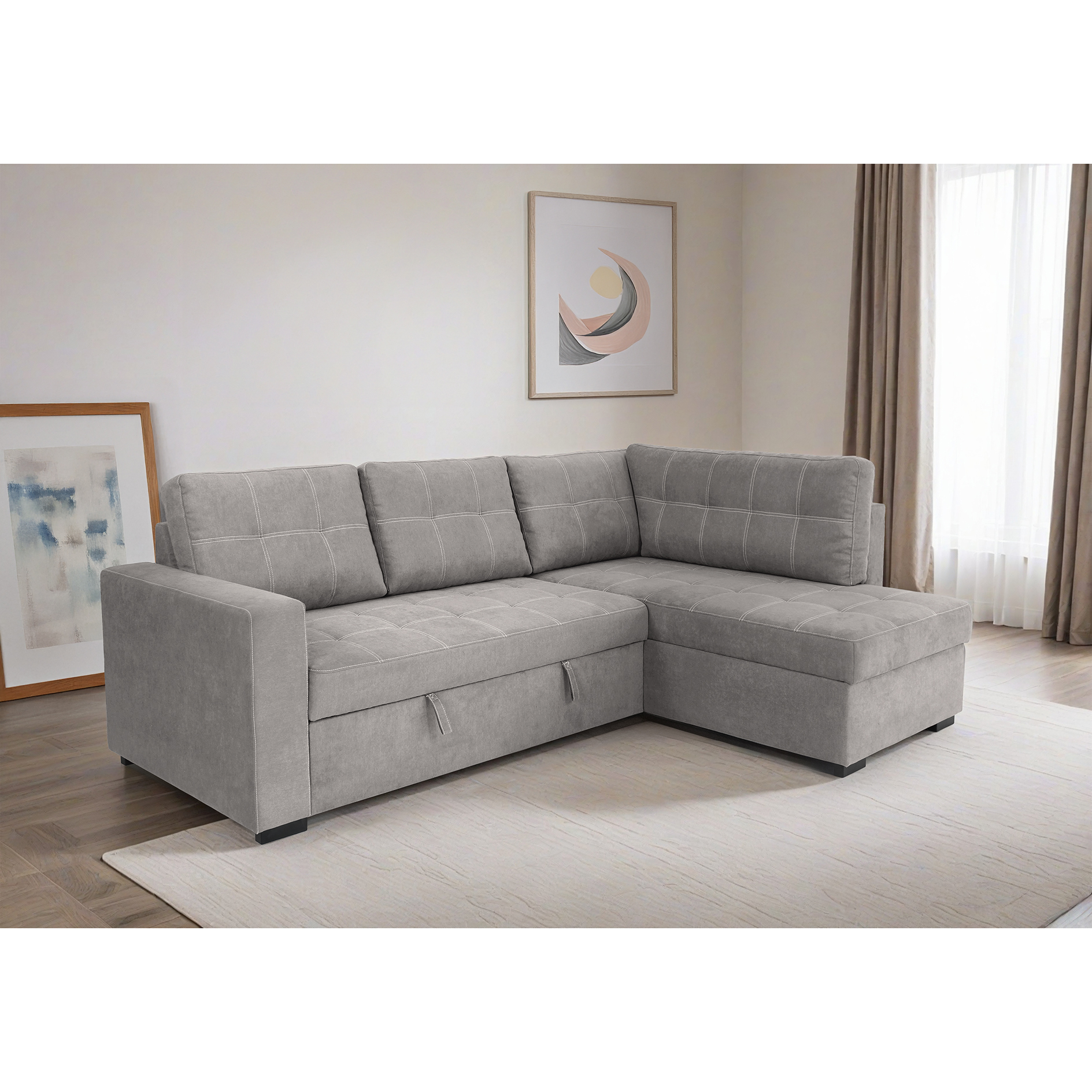 Ecksofa - light grey - Liegefunktion - Staukasten - Webstoff