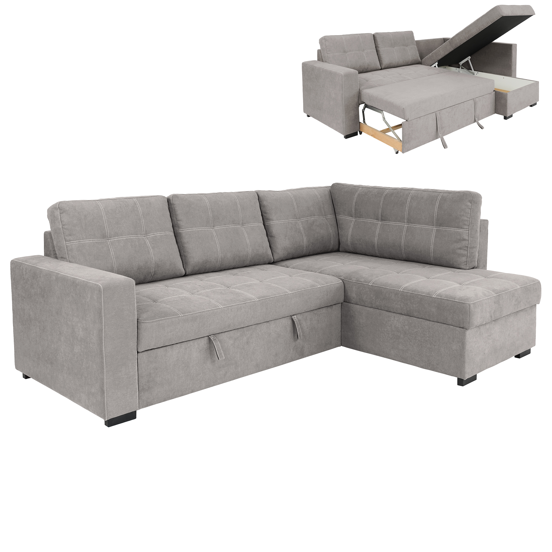 Ecksofa - light grey - Liegefunktion - Staukasten - Webstoff