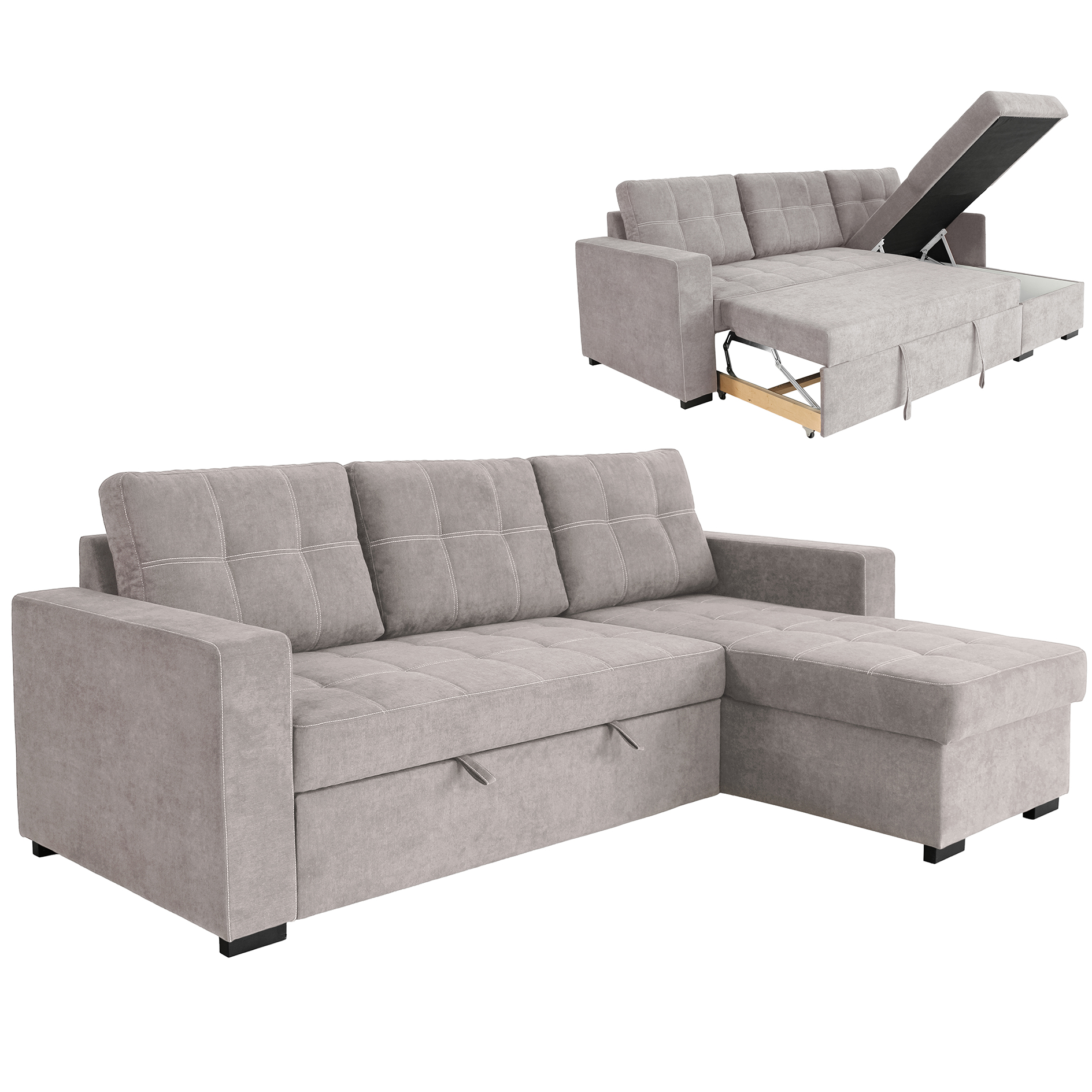 Ecksofa - light grey - Liegefunktion und Staukasten
