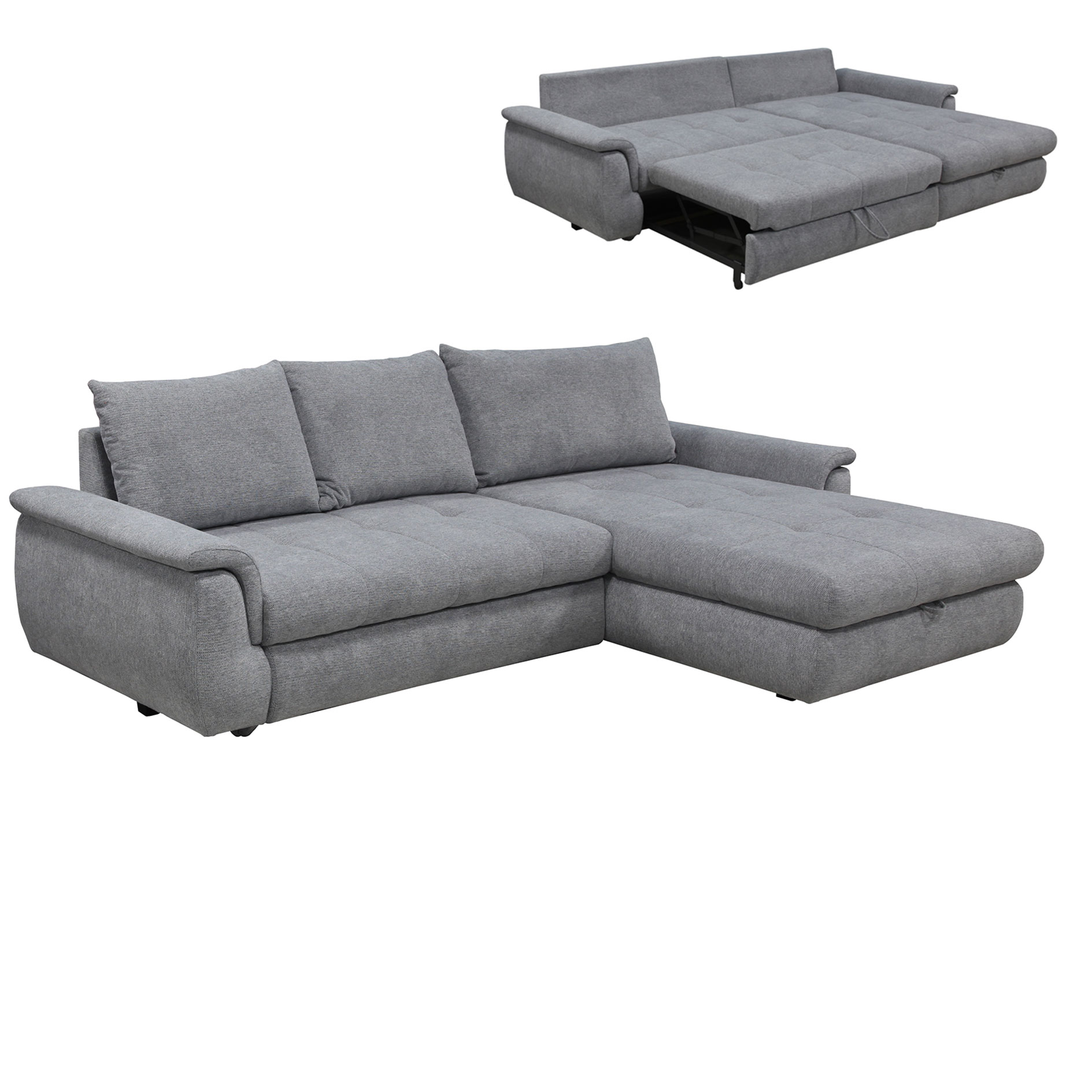 Ecksofa - light grey - mit Liegefunktion - Staukasten rechts