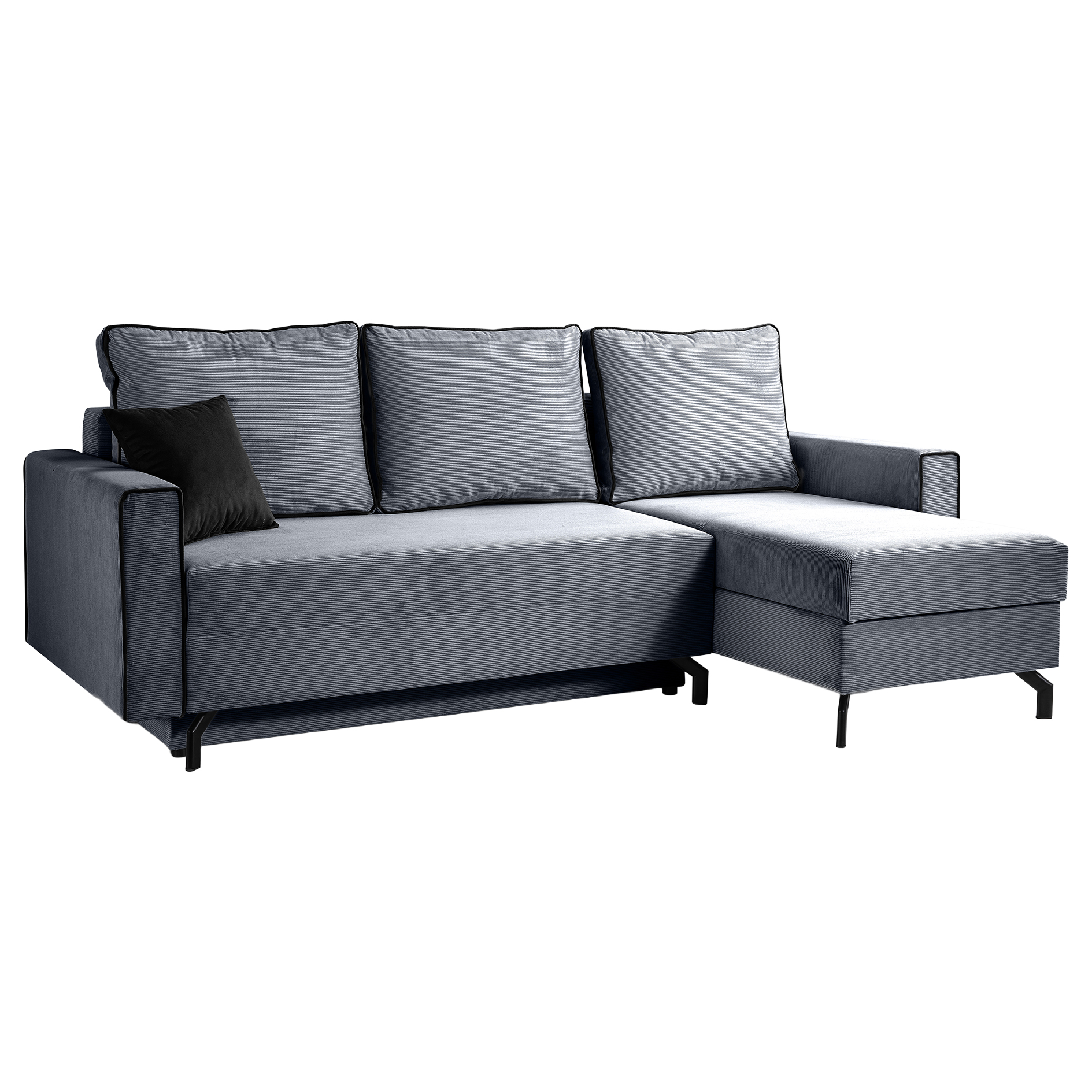 Ecksofa MARTI - blau-grau - Cord - Liegefunktion - Staukasten
