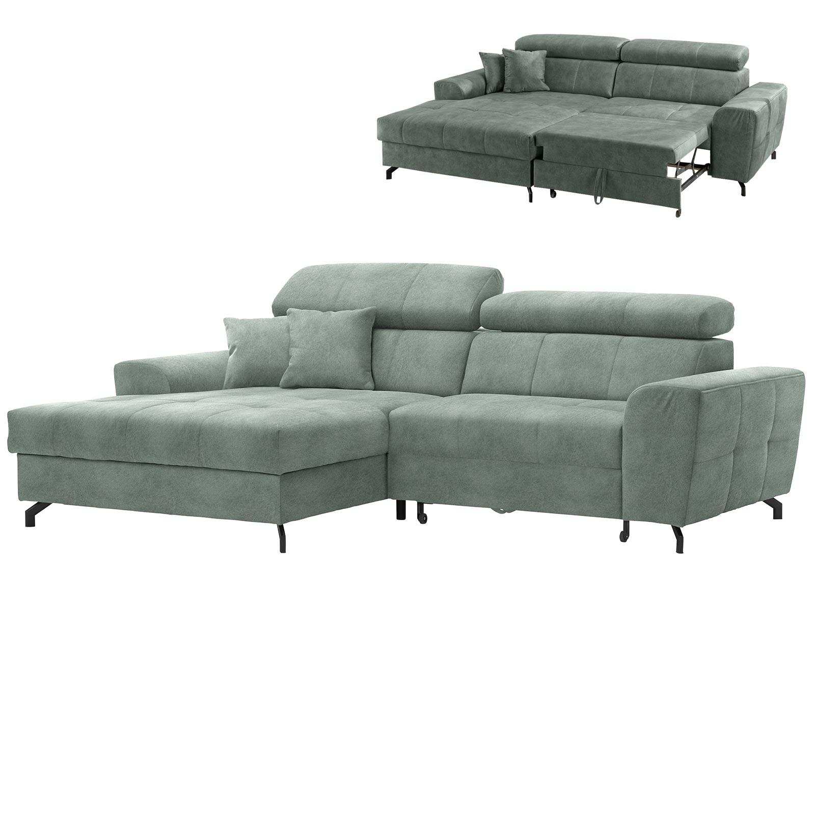 Ecksofa - mint - Samt - mit Liegefunktion - Recamiere links