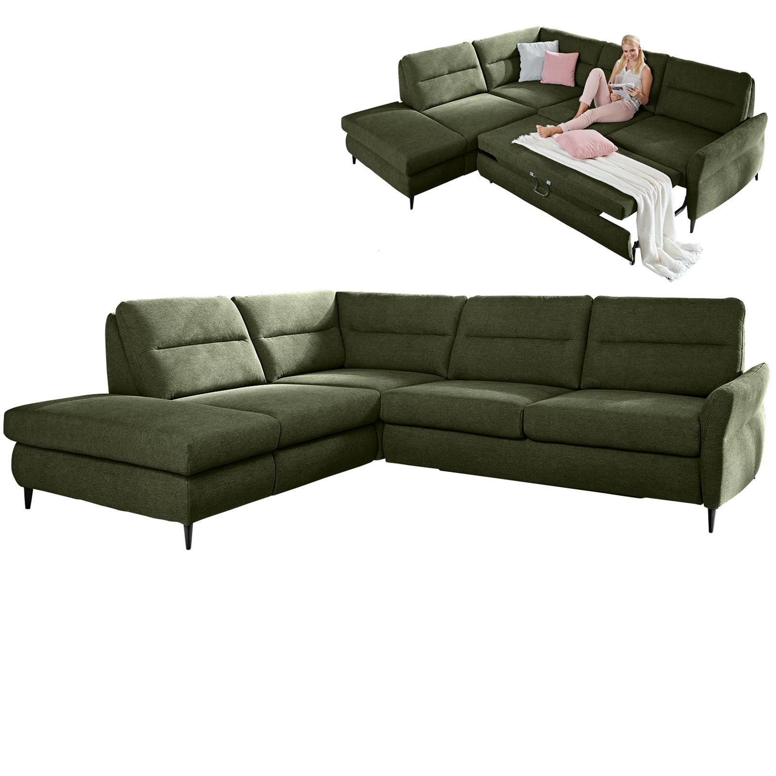 Ecksofa - moos - Microchenille - mit Liegefunktion - links