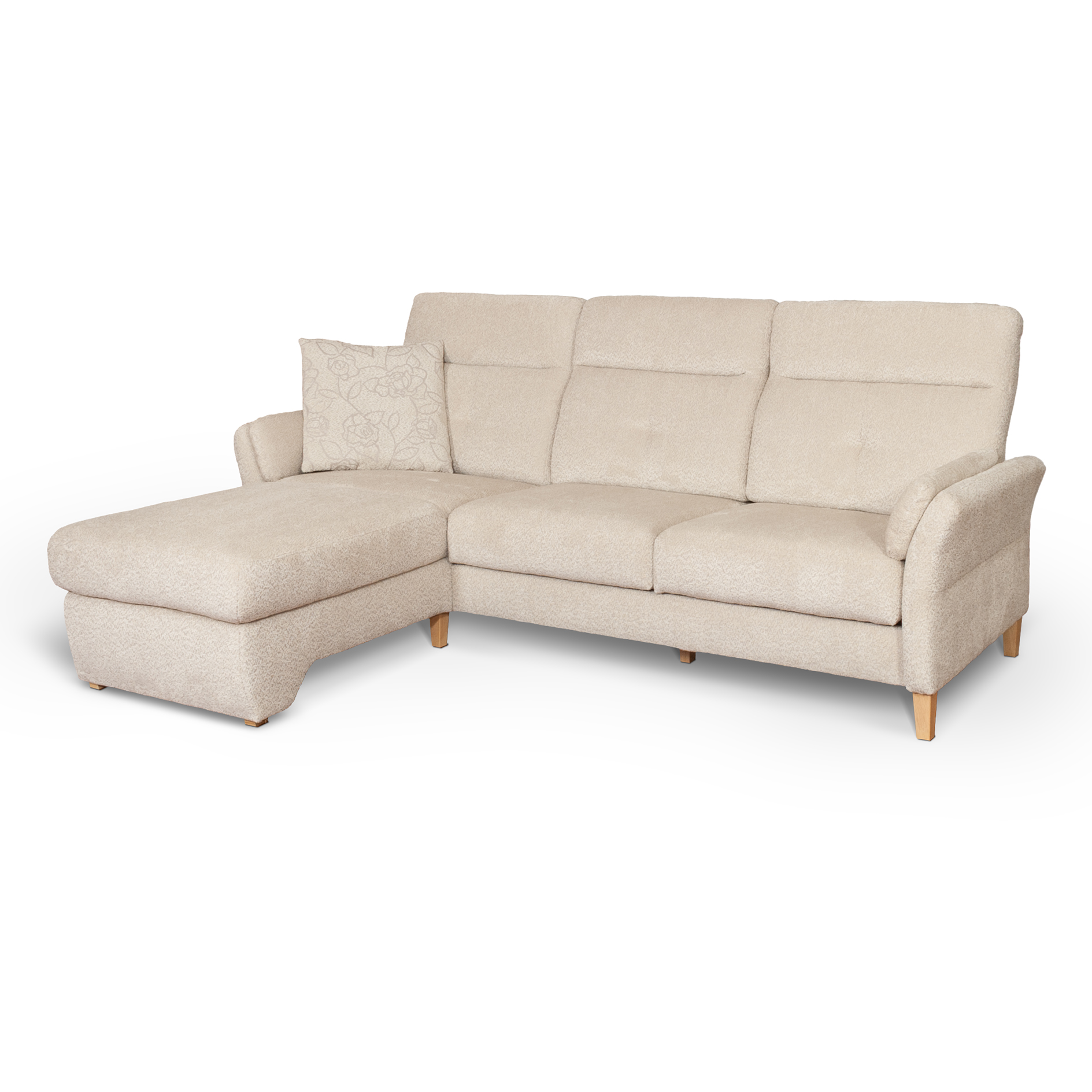 Ecksofa - natur - Chenille - mit Staukasten - Longchair links