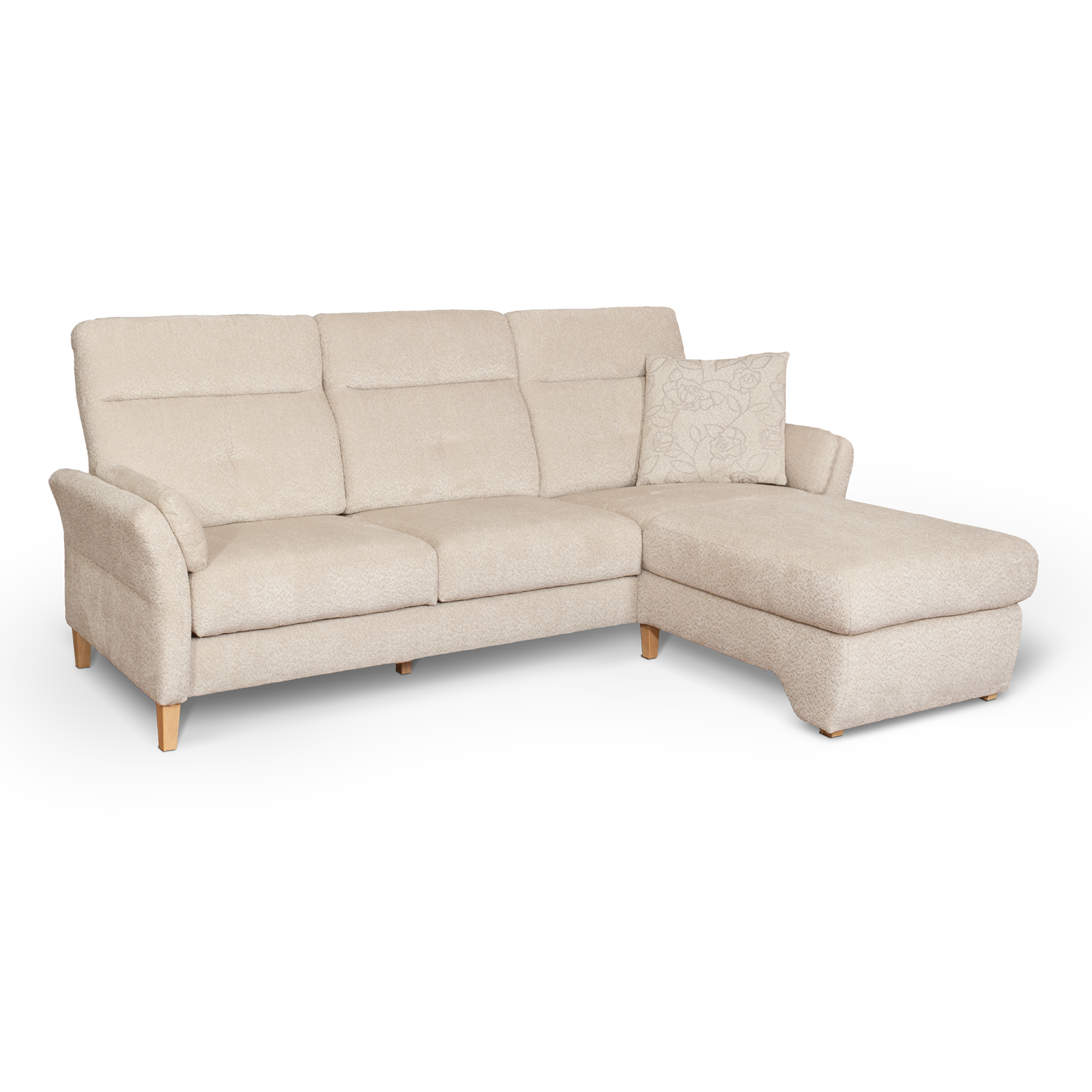 Ecksofa - natur - Chenille - mit Staukasten - Longchair rechts