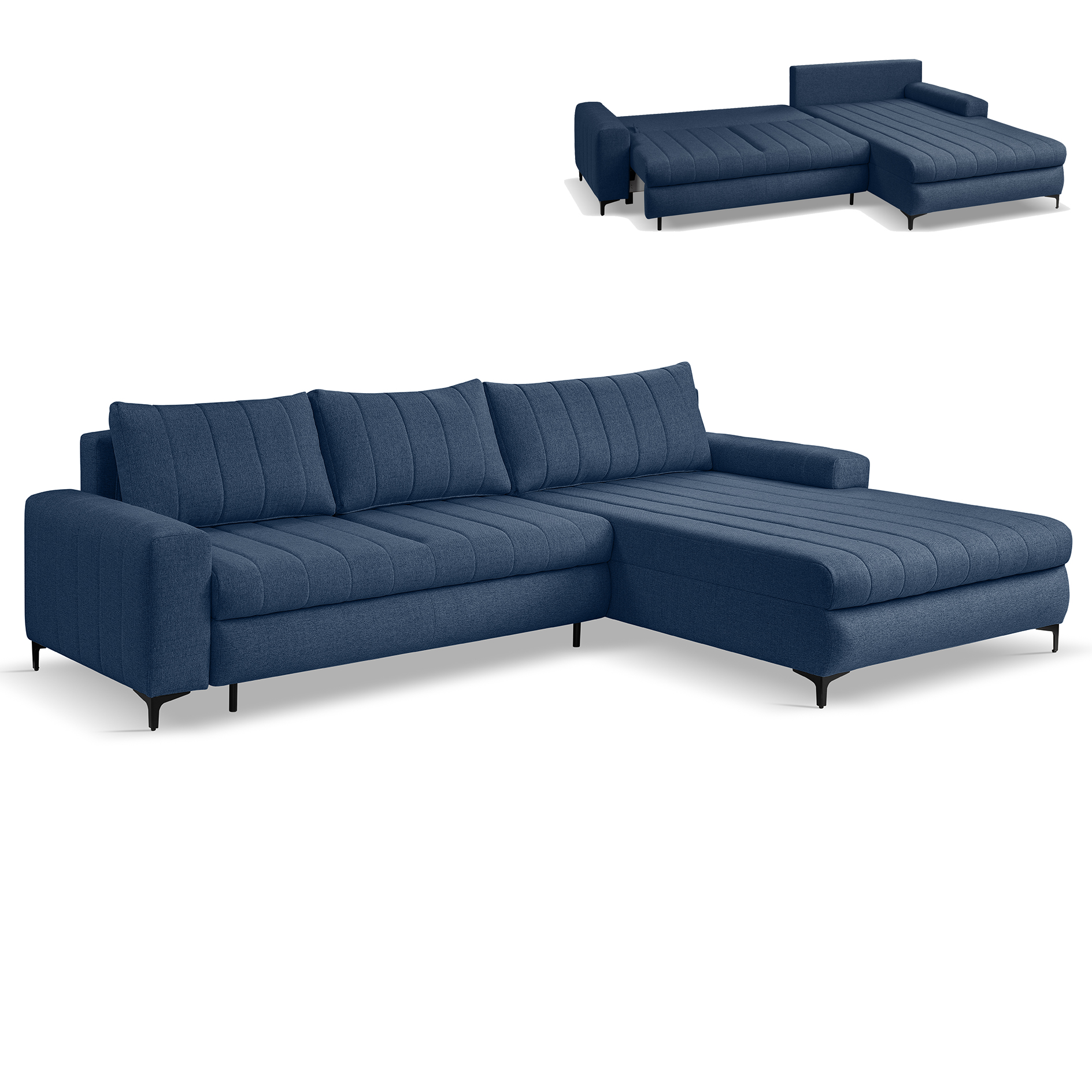 Ecksofa - navy - Liegefunktion und Staukasten