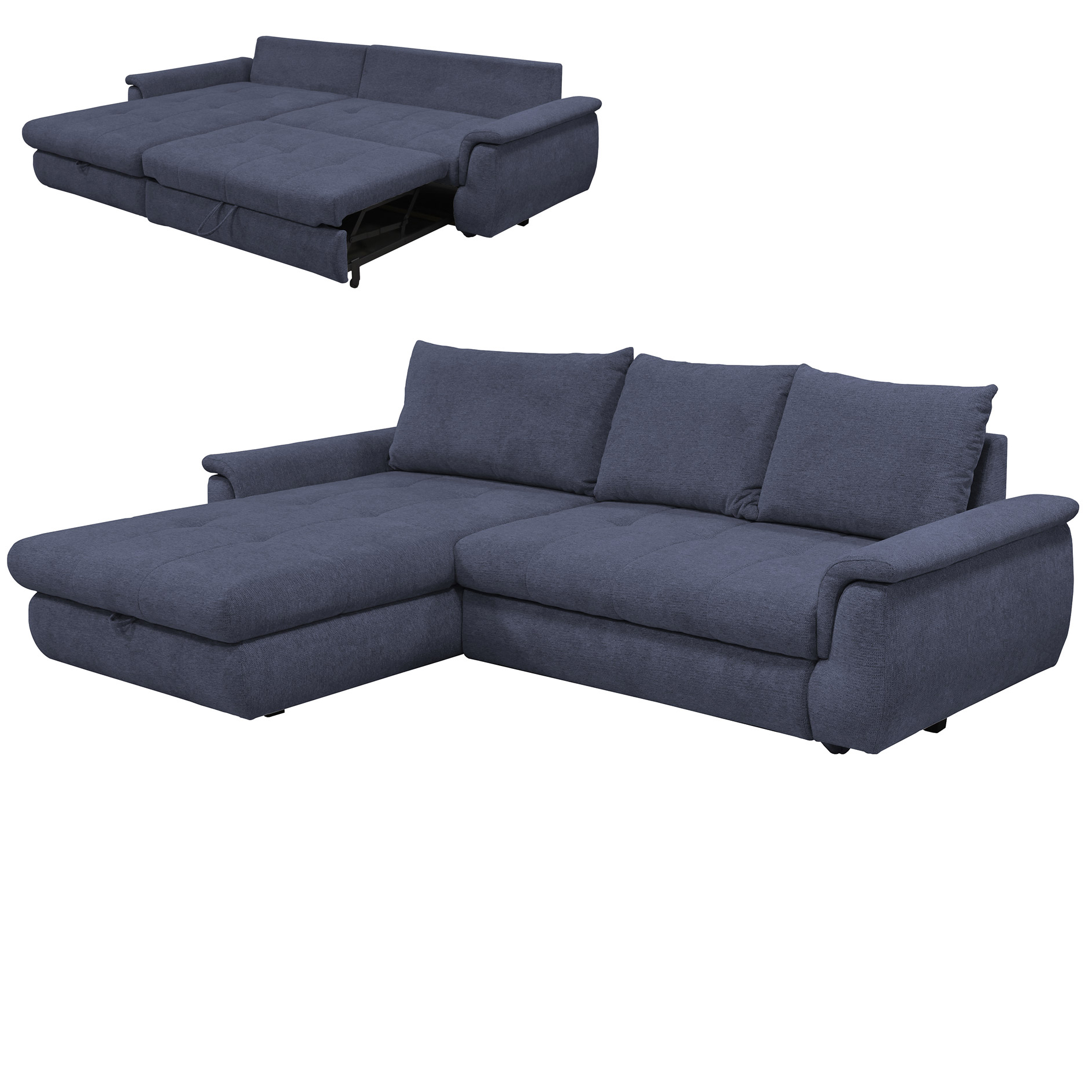 Ecksofa - navy - mit Liegefunktion - Staukasten links