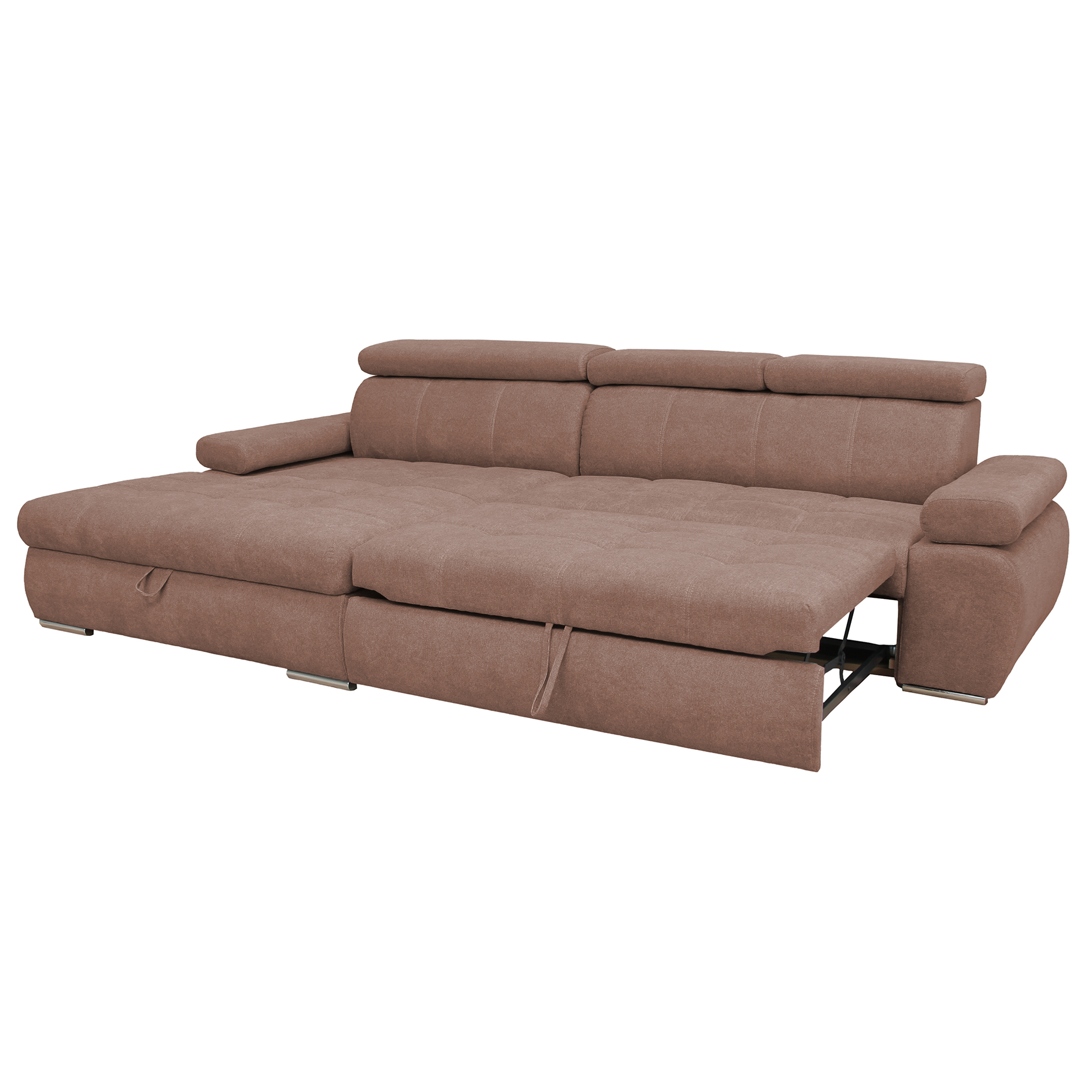 Ecksofa - nougat - Liegefunktion und Staukasten - Ottomane links