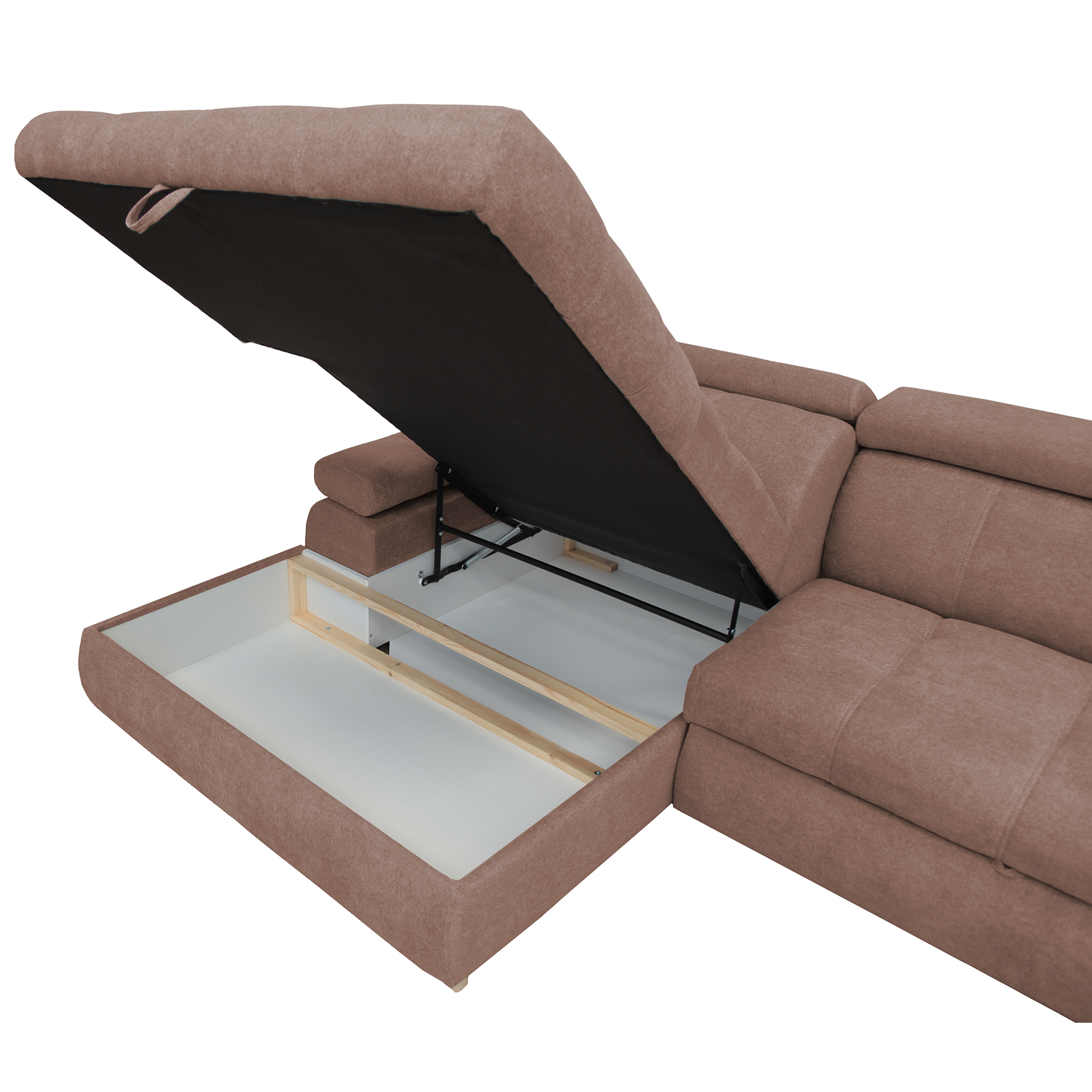 Ecksofa - nougat - Liegefunktion und Staukasten - Ottomane links