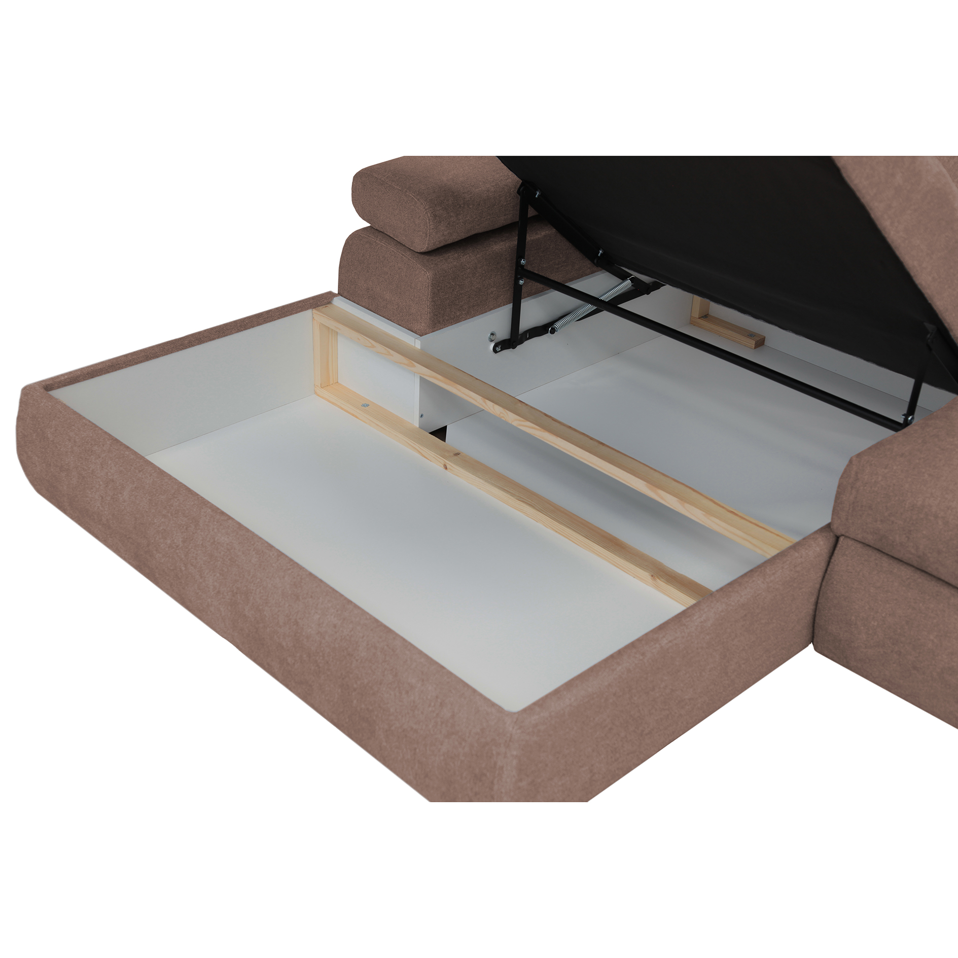 Ecksofa - nougat - Liegefunktion und Staukasten - Ottomane links