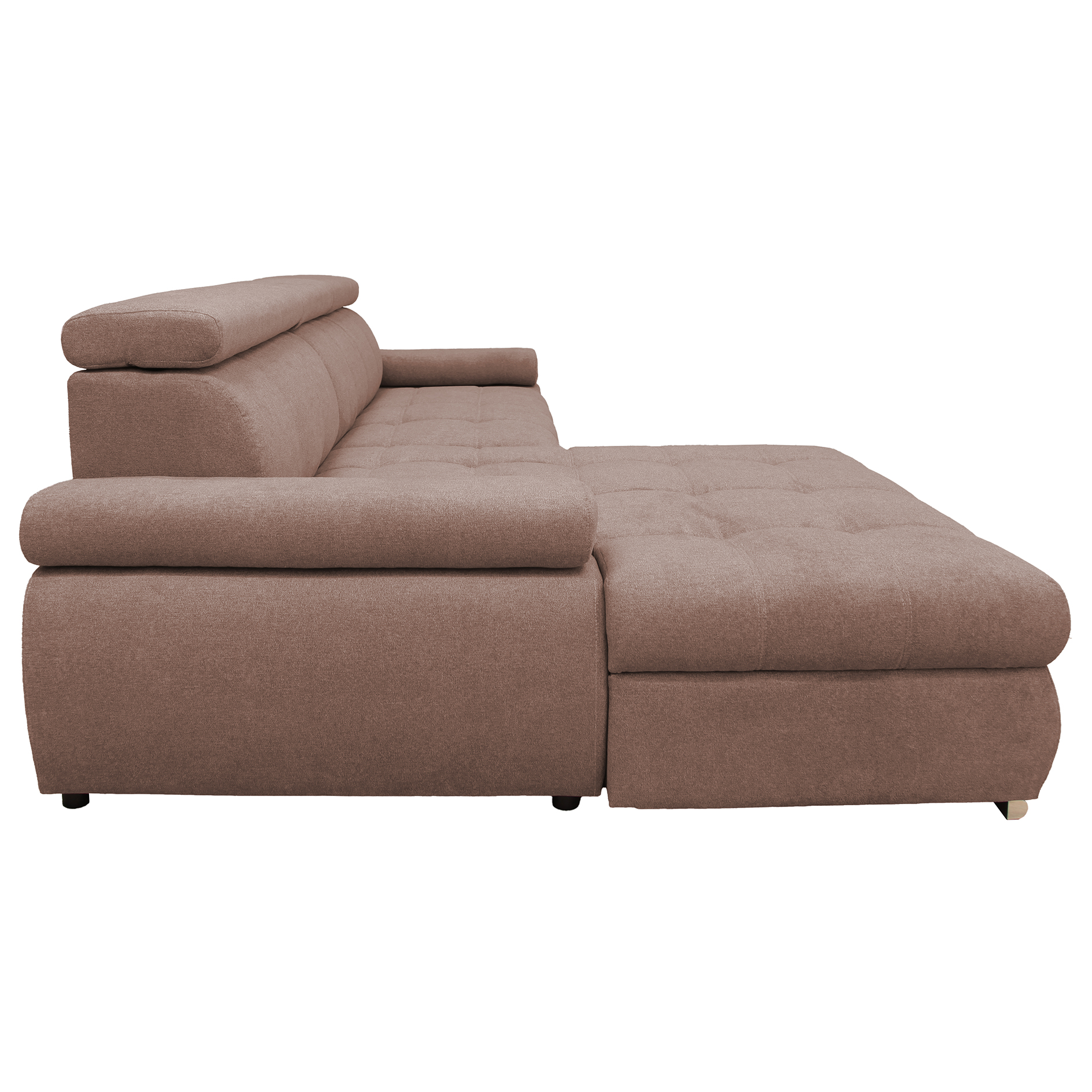 Ecksofa - nougat - Liegefunktion und Staukasten - Ottomane links