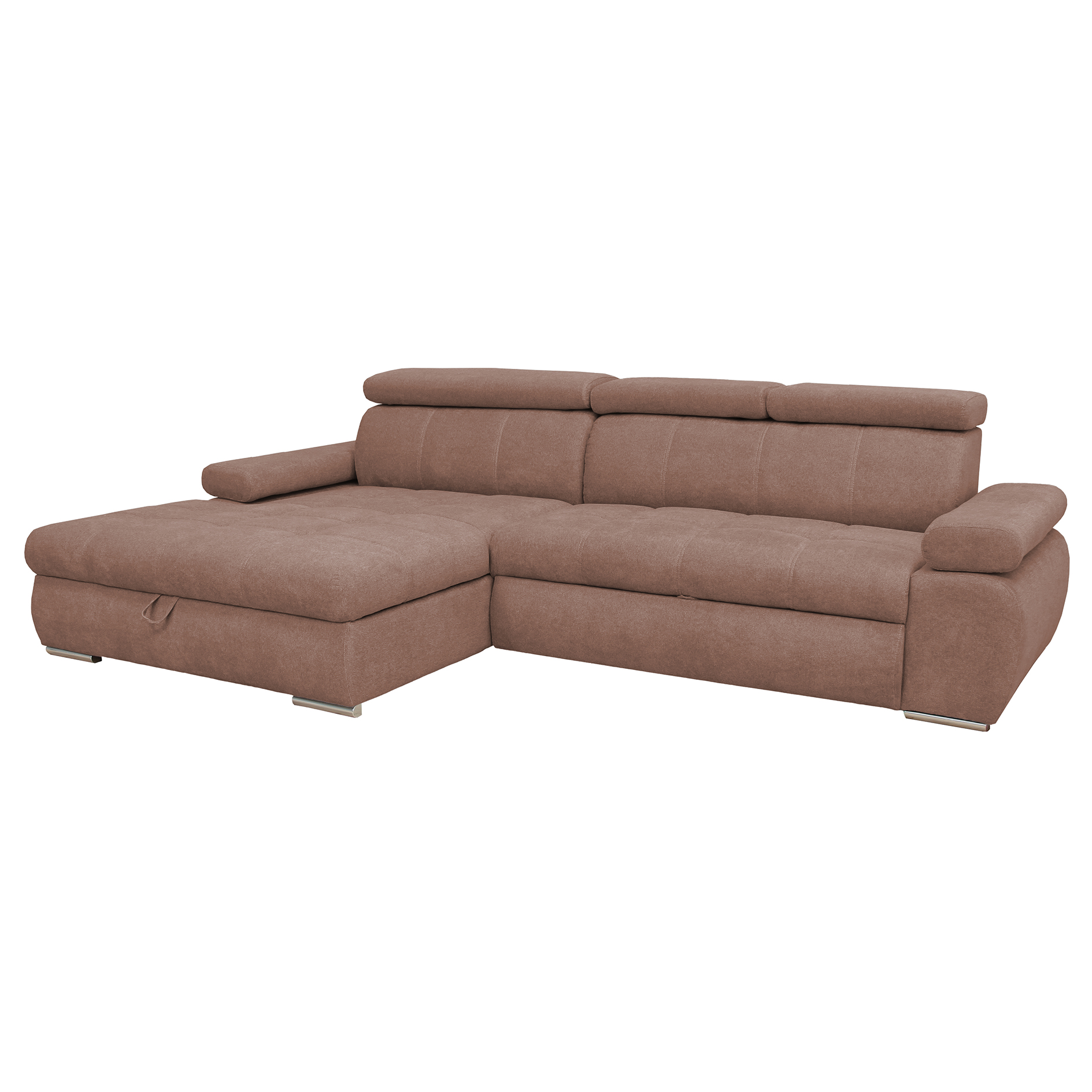 Ecksofa - nougat - Liegefunktion und Staukasten - Ottomane links