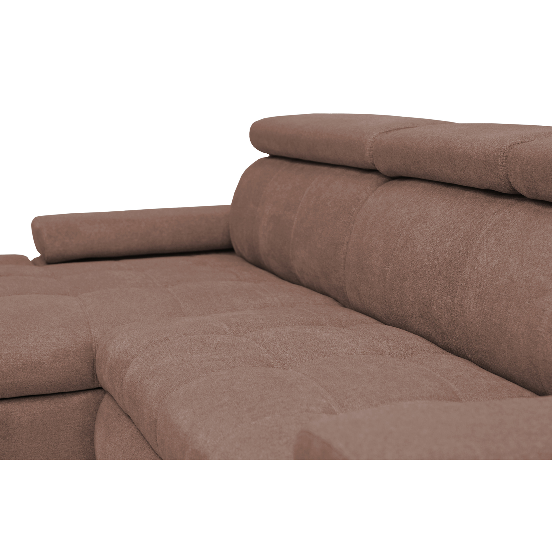 Ecksofa - nougat - Liegefunktion und Staukasten - Ottomane links