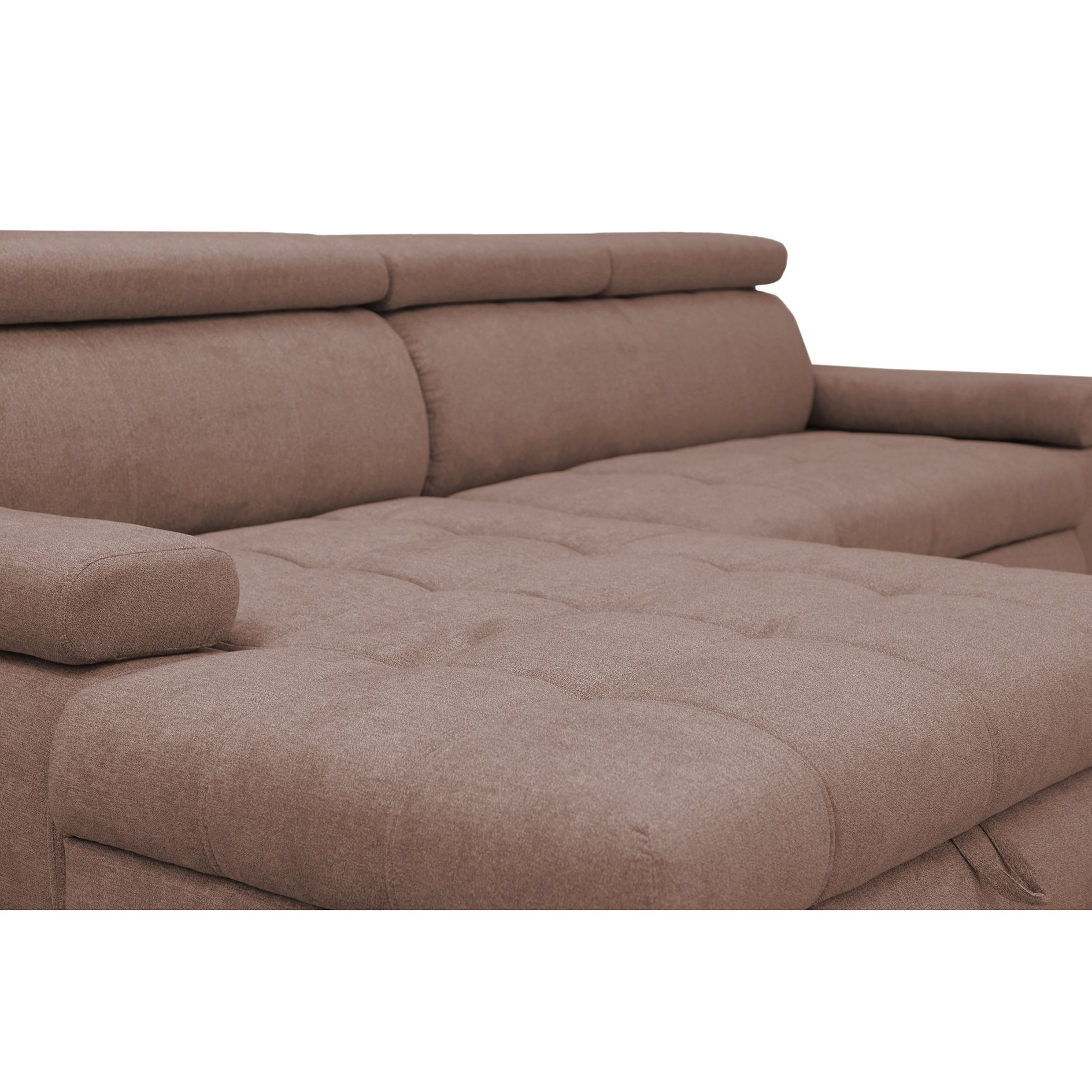 Ecksofa - nougat - Liegefunktion und Staukasten - Ottomane links