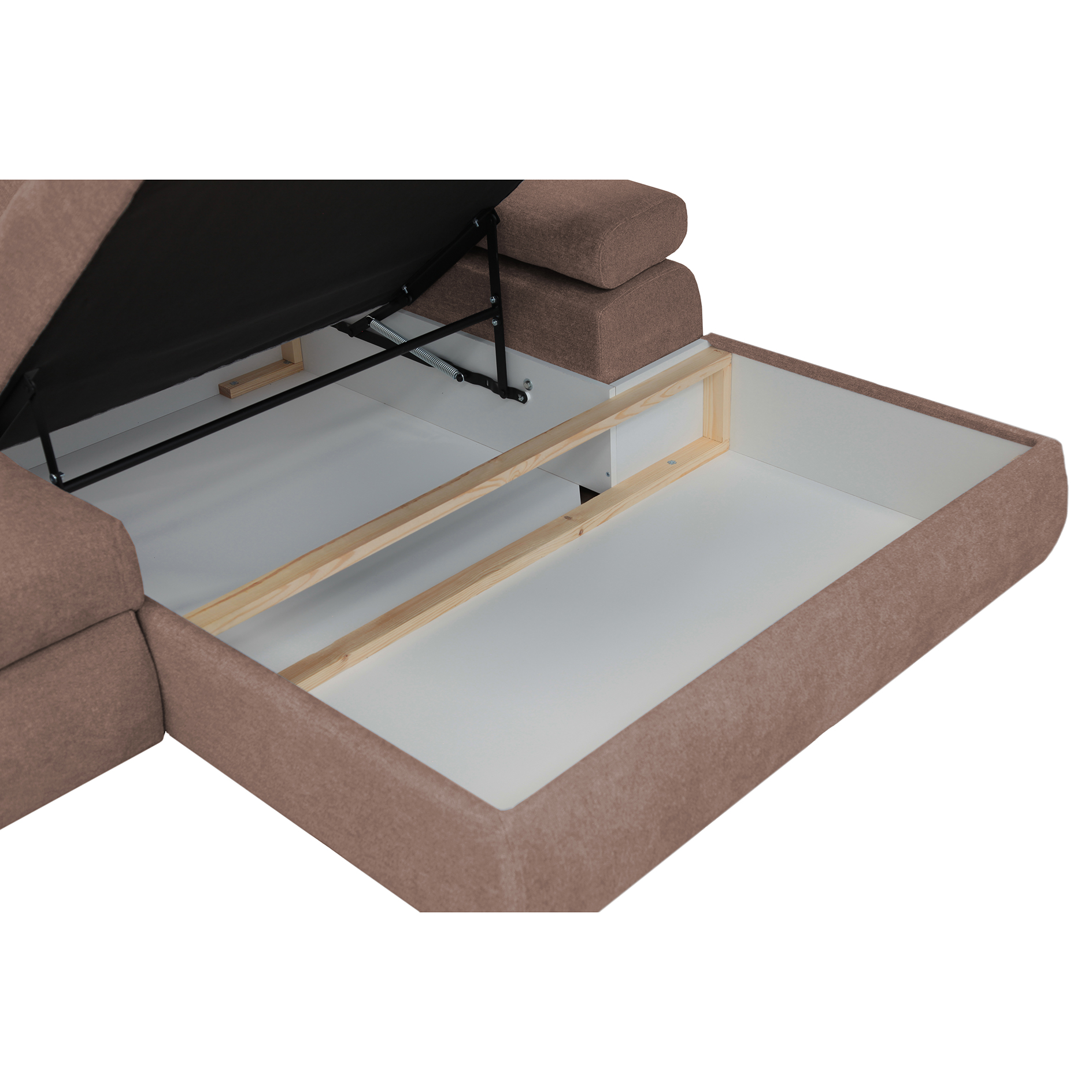 Ecksofa - nougat - Liegefunktion und Staukasten - Ottomane rechts