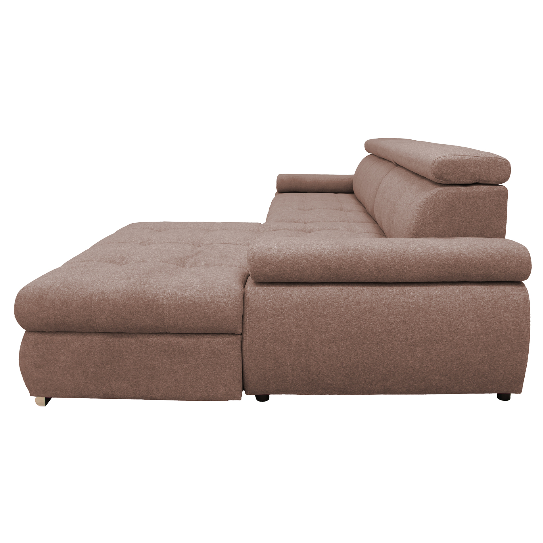 Ecksofa - nougat - Liegefunktion und Staukasten - Ottomane rechts