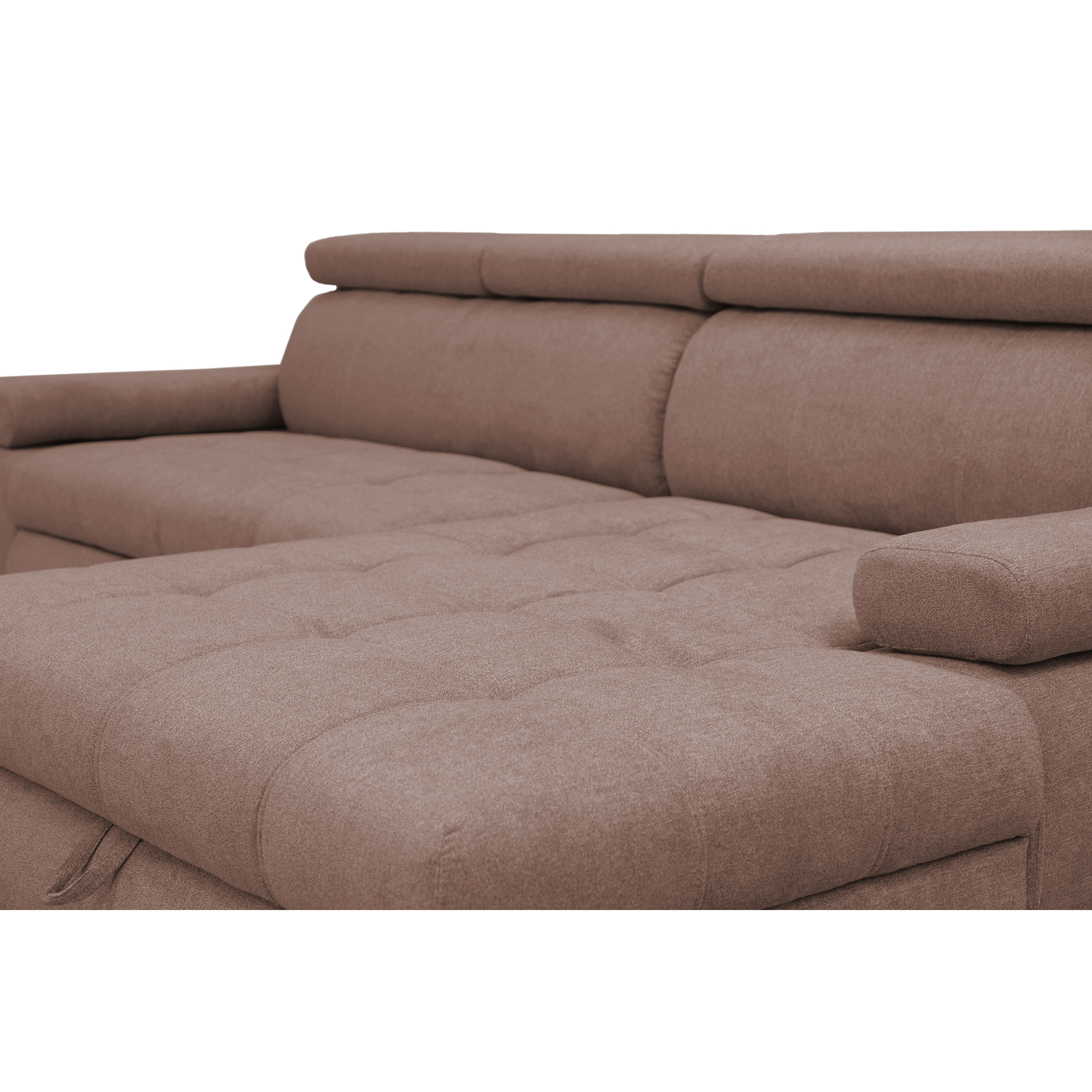 Ecksofa - nougat - Liegefunktion und Staukasten - Ottomane rechts