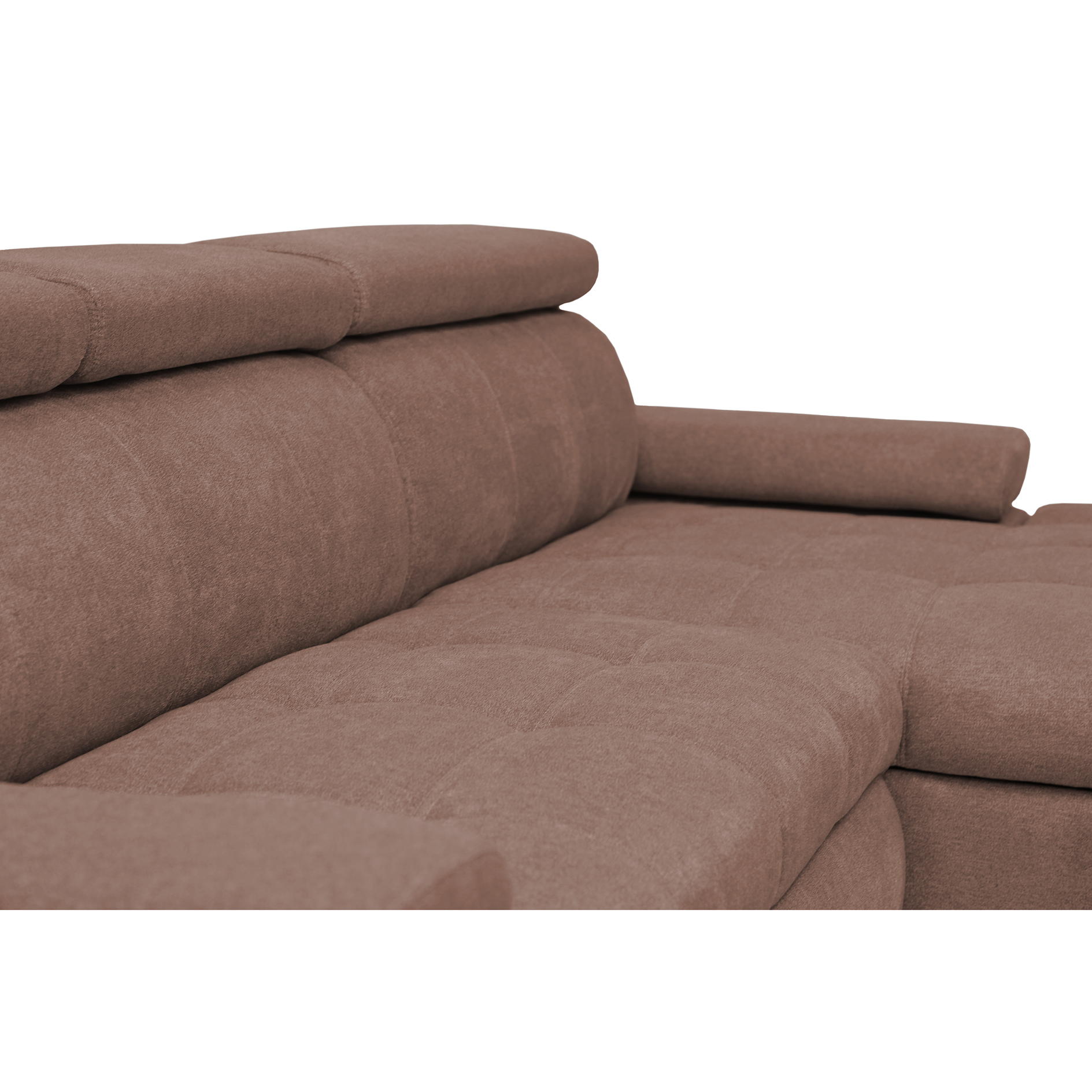 Ecksofa - nougat - Liegefunktion und Staukasten - Ottomane rechts