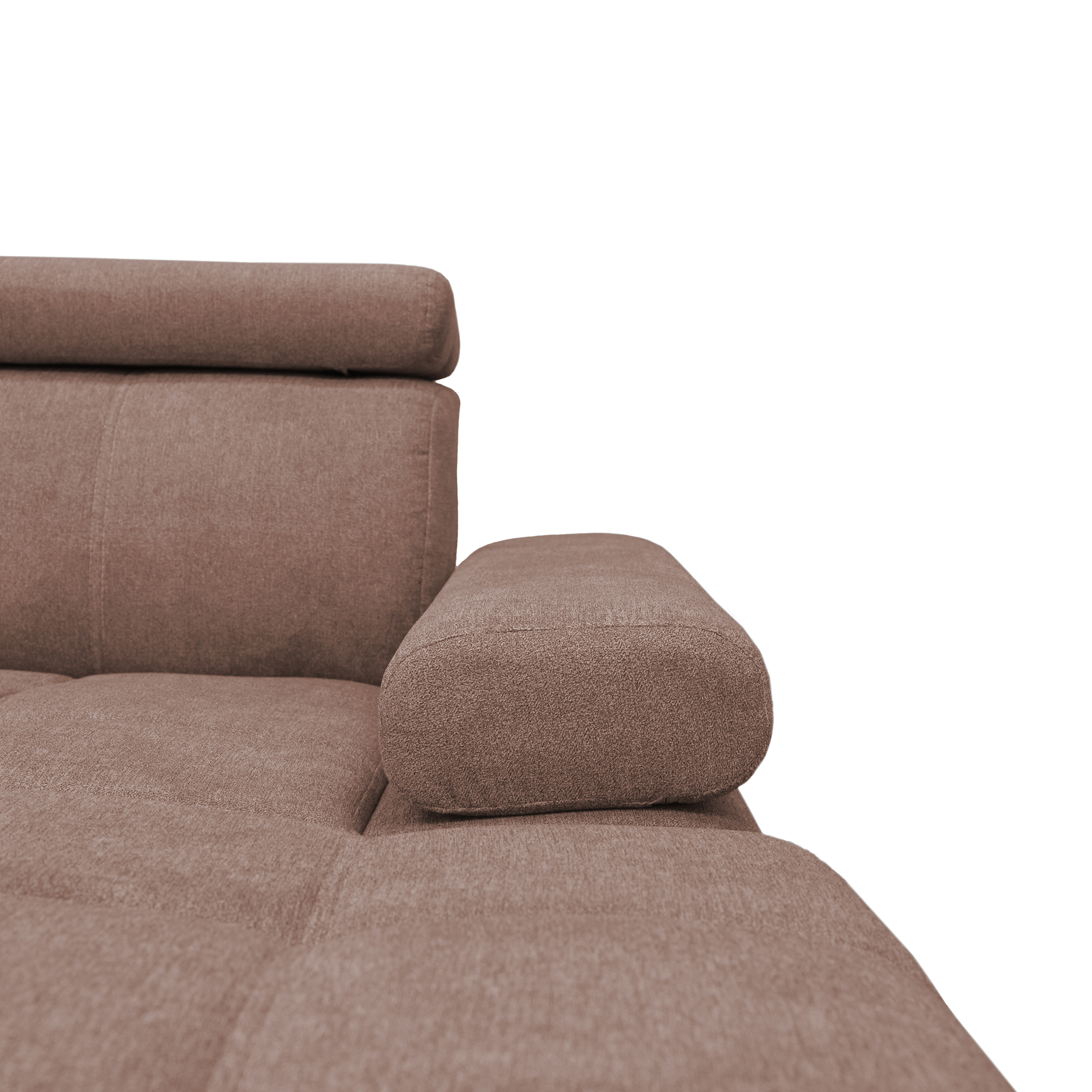 Ecksofa - nougat - Liegefunktion und Staukasten - Ottomane rechts