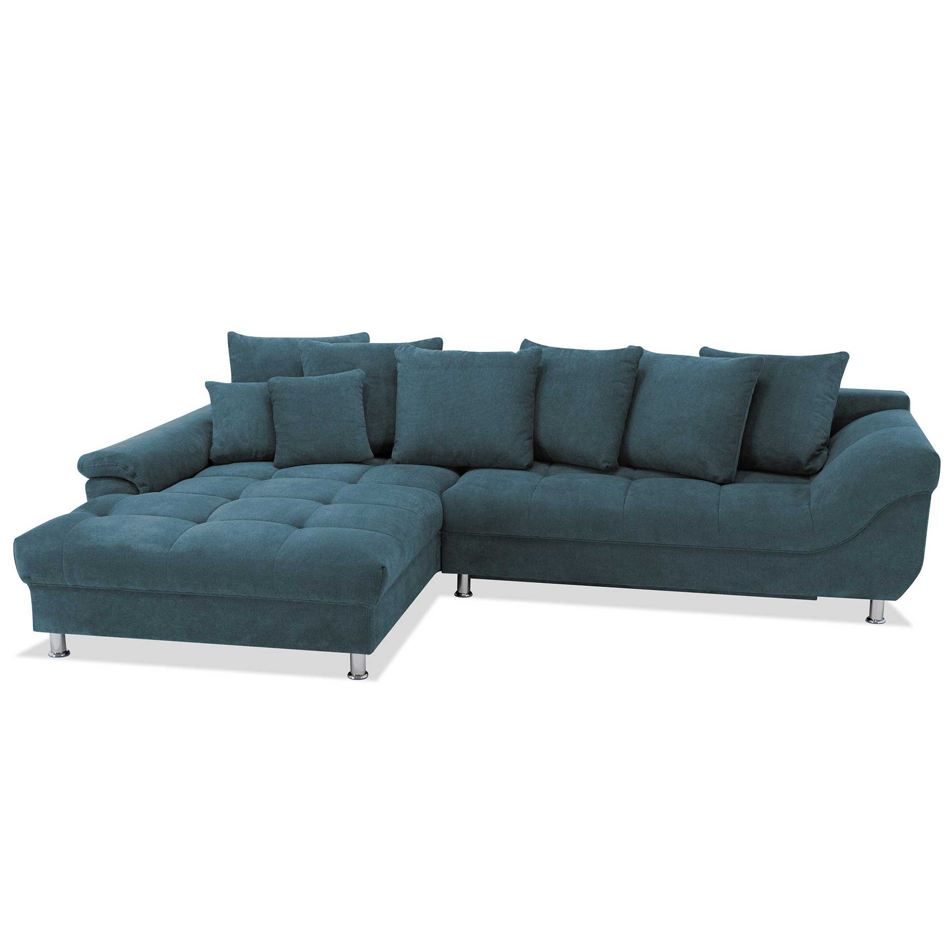 Ecksofa - ocean blue - Liegefunktion - Staukasten - mit Kissen - Ottomane links