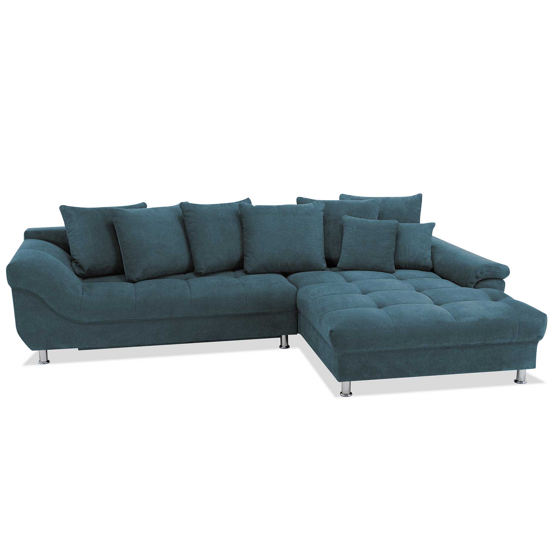 Ecksofa - ocean blue - Liegefunktion - Staukasten - mit Kissen - Ottomane rechts