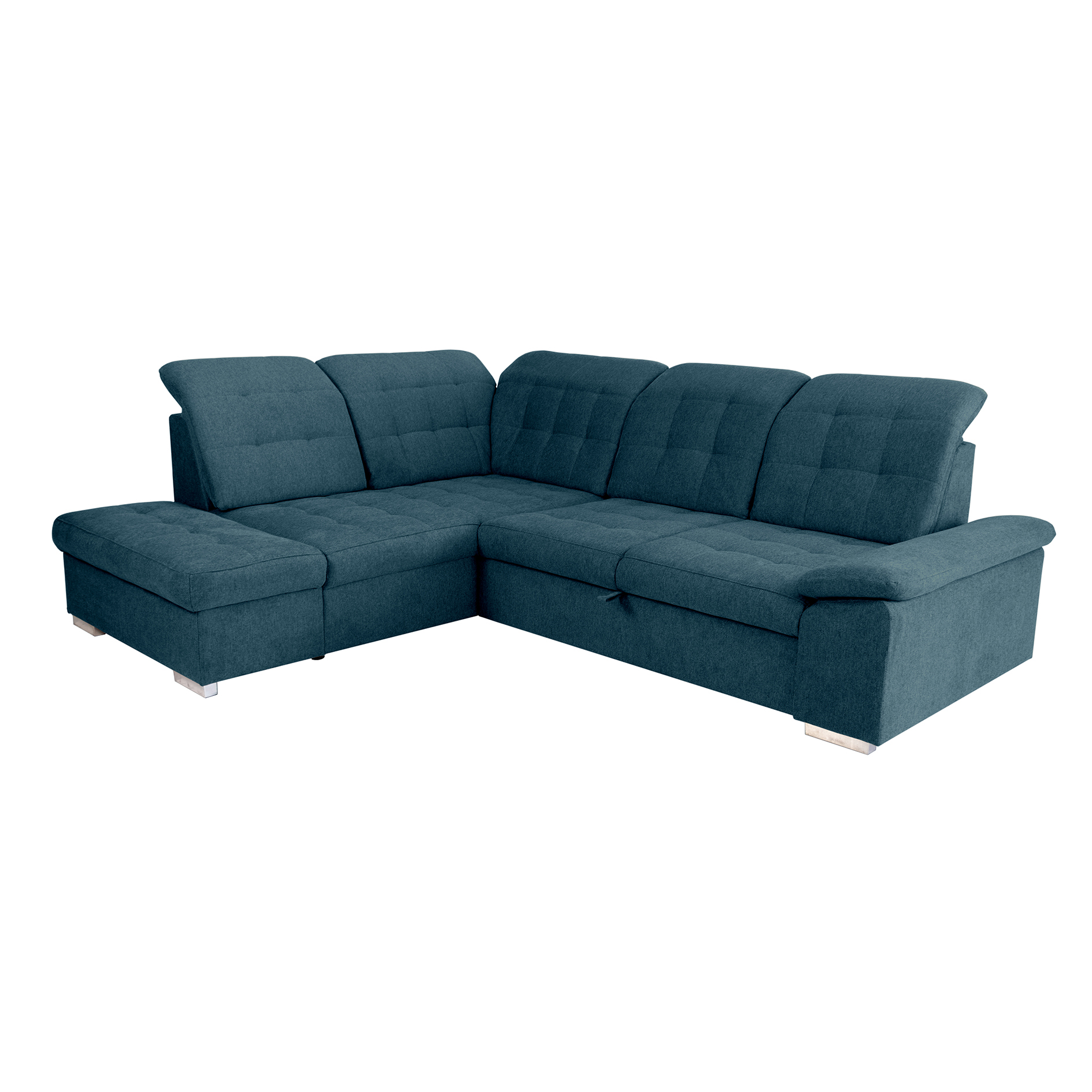 Ecksofa - ocean blue - Liegefunktion und Staukasten - Ottomane links