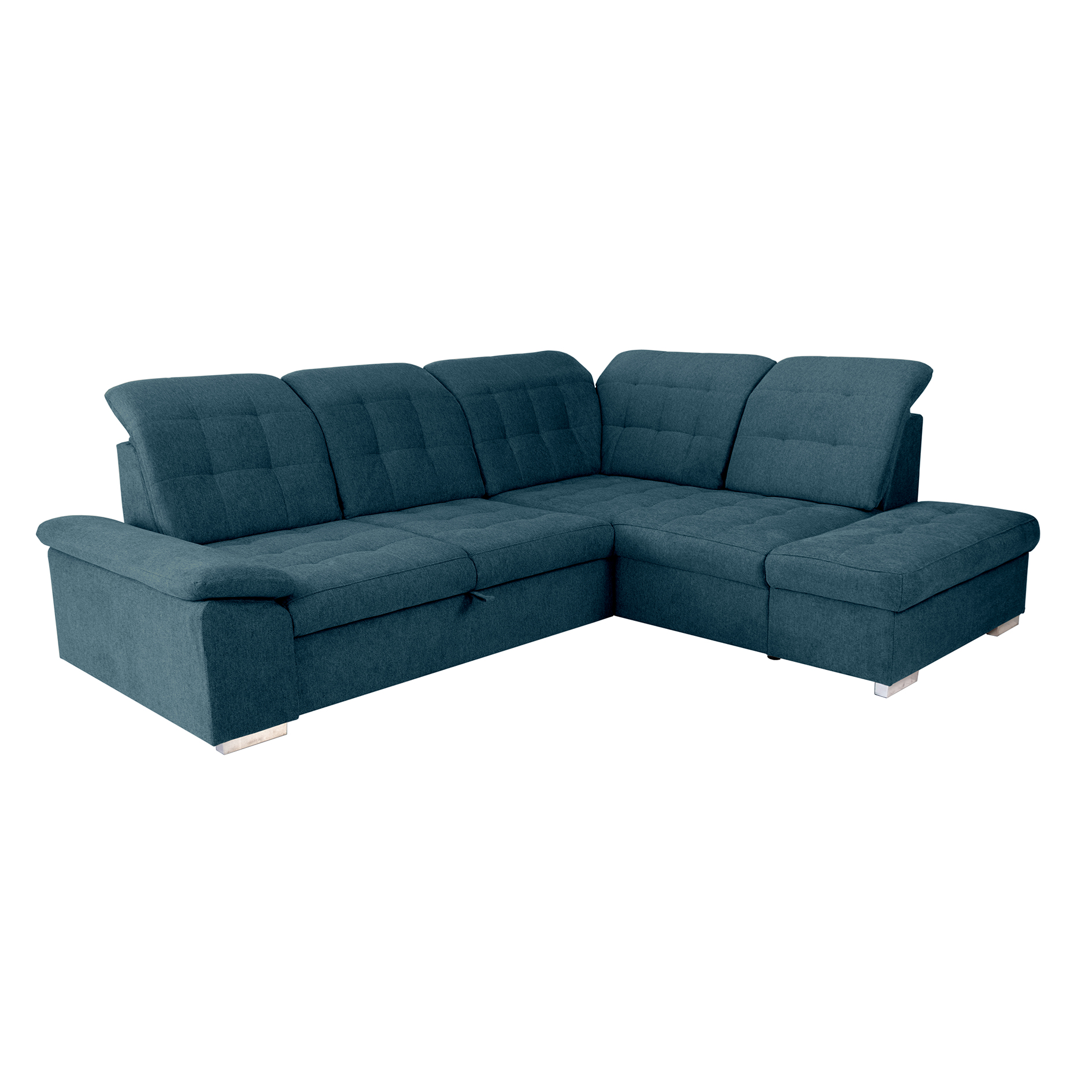 Ecksofa - ocean blue - Liegefunktion und Staukasten - Ottomane rechts