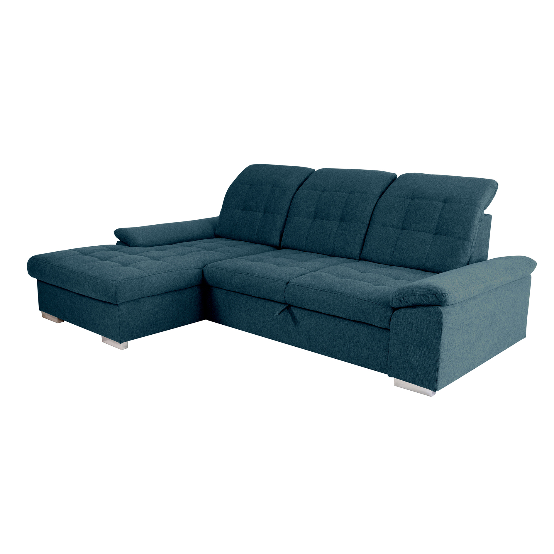 Ecksofa - ocean blue - Liegefunktion und Staukasten - Recamiere links