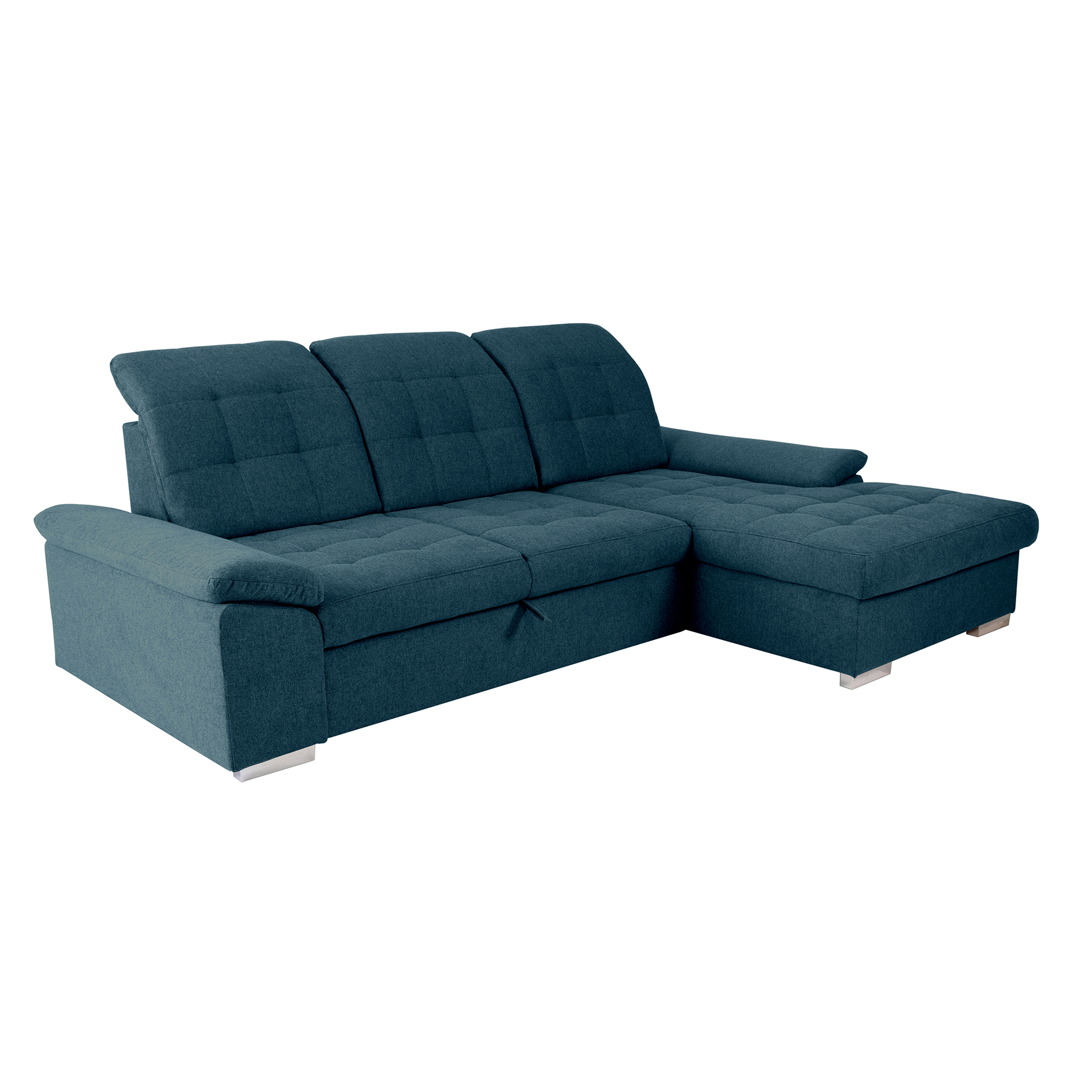Ecksofa - ocean blue - Liegefunktion und Staukasten - Recamiere rechts